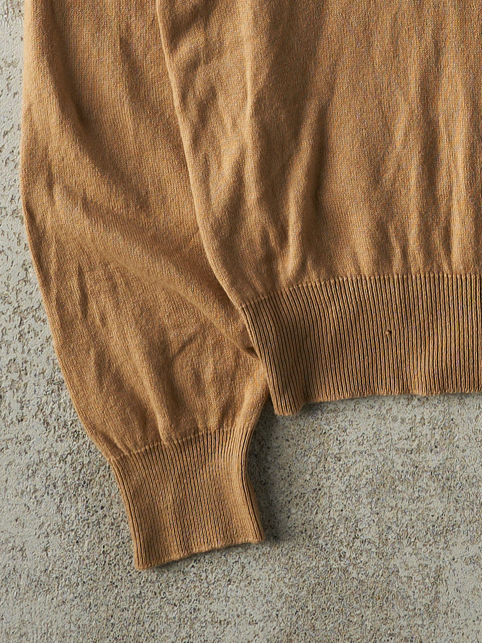 Vintage 50s Caramel Brown Pendleton V Neck Cashmere Knit Pullover (M)