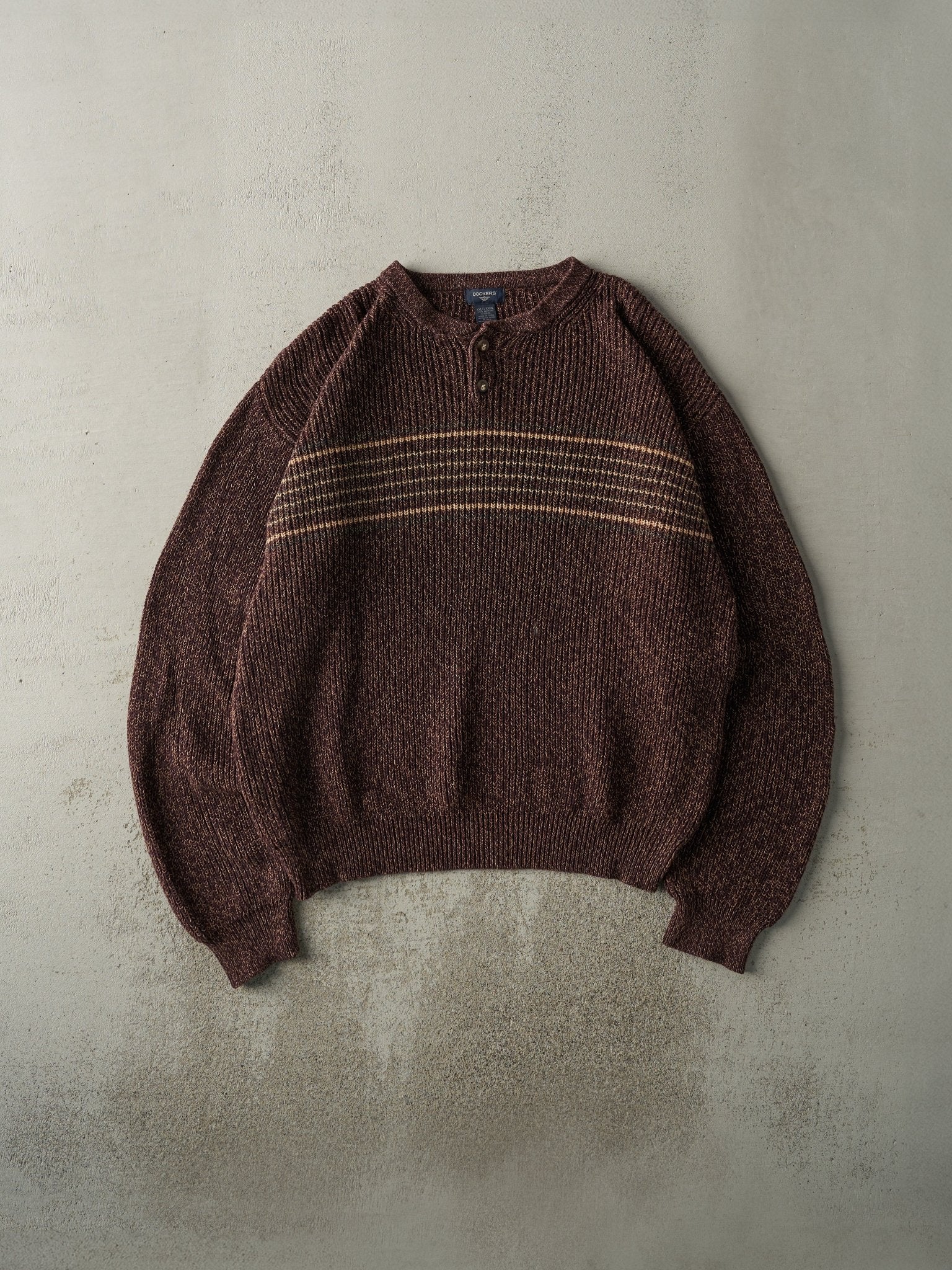 Vintage Y2K Burgundy Quarter Button Knit Sweatshirt (XXL)