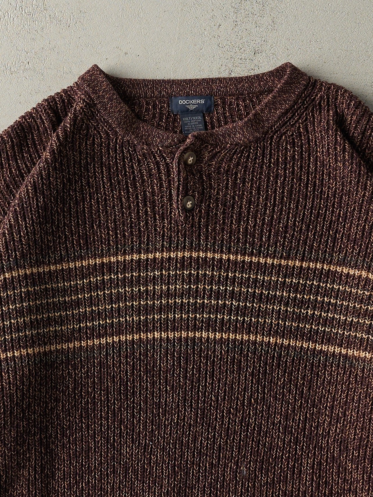 Vintage Y2K Burgundy Quarter Button Knit Sweatshirt (XXL)