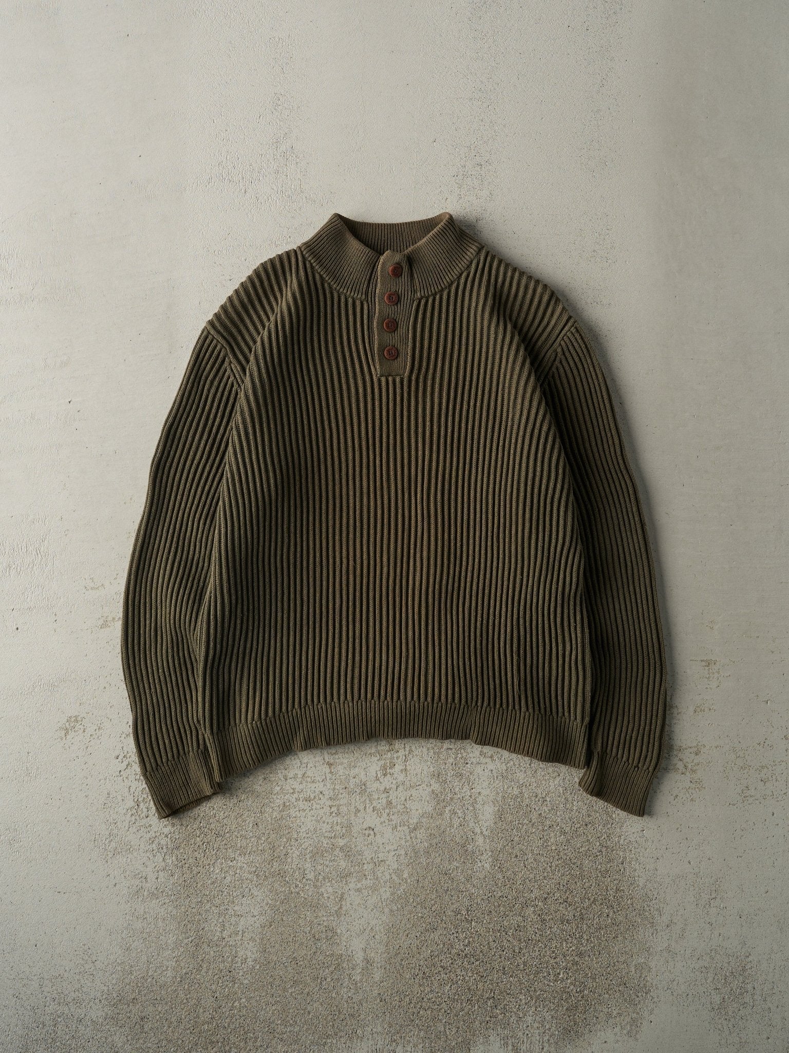 Vintage 90s Green Quarter Button Textrured Knit (L)