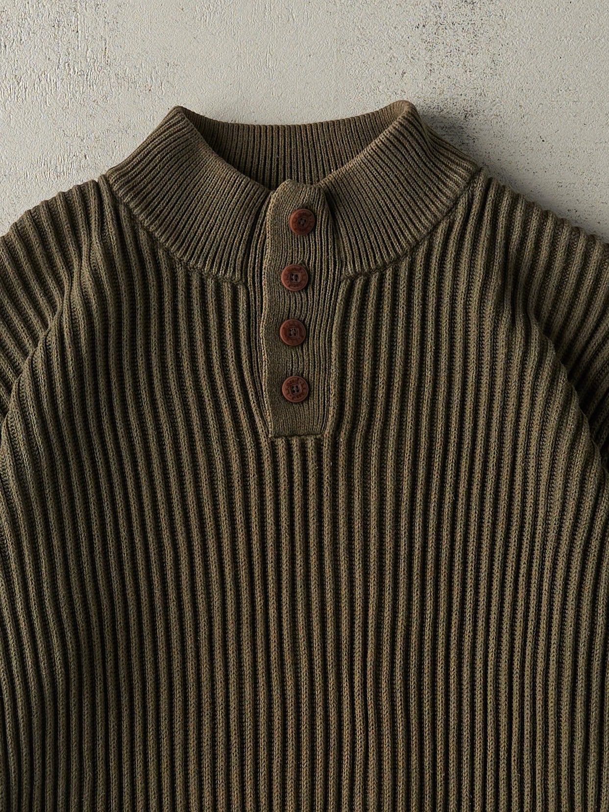Vintage 90s Green Quarter Button Textrured Knit (L)