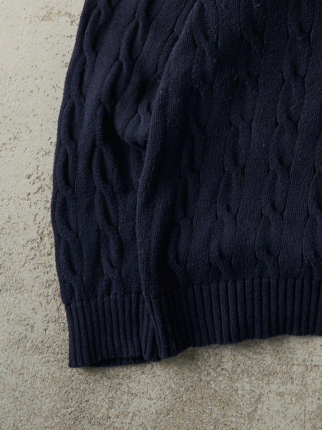 Vintage 90s Navy Blue Embroidered Polo Cable Knit Pullover (XL/XXL)