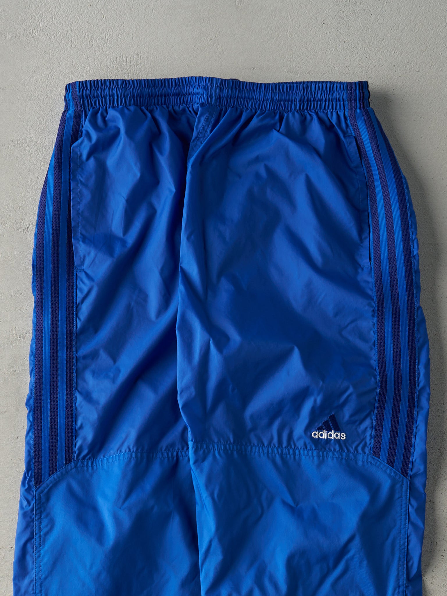 Vintage 90s Blue Adidas Striped Double Knee Windbreaker Pants (30x30)