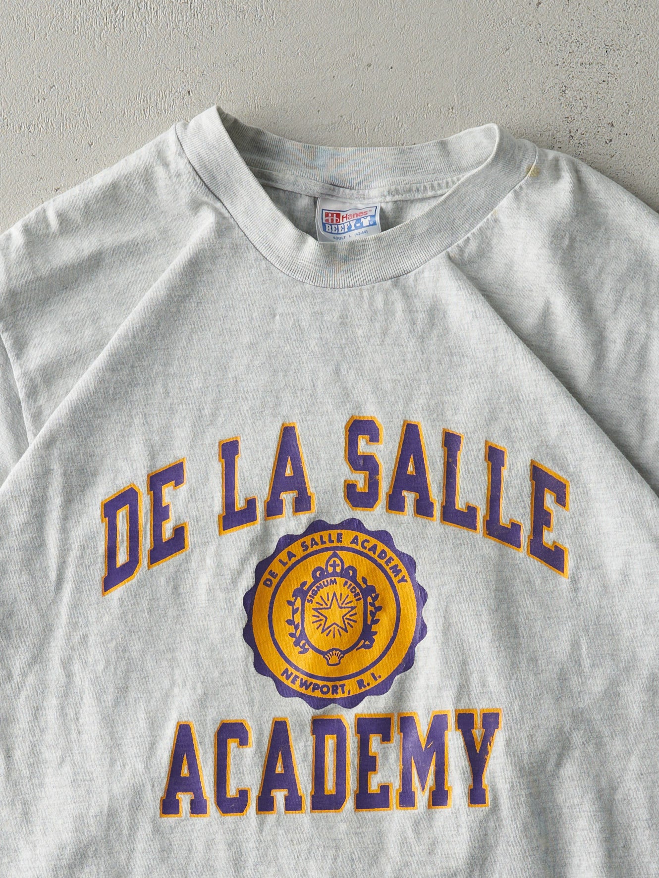 Vintage 90s Heather Grey De La Salle Academy Tee (M)