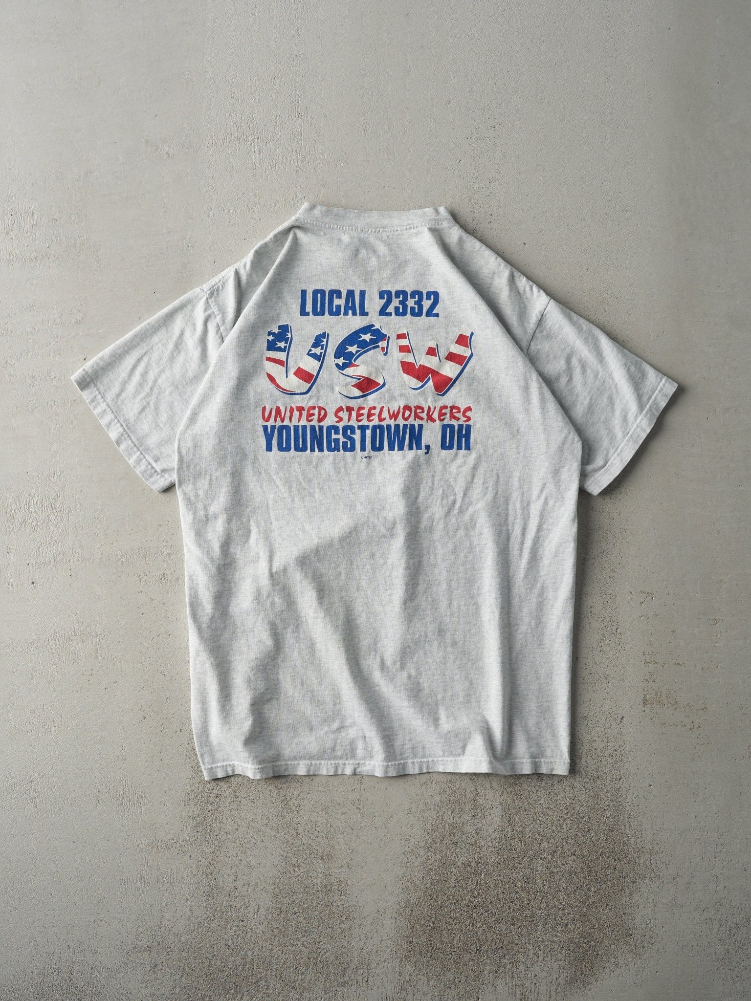 Vintage 90s Heather Grey United Steelworkers Pocket Tee (M/L)
