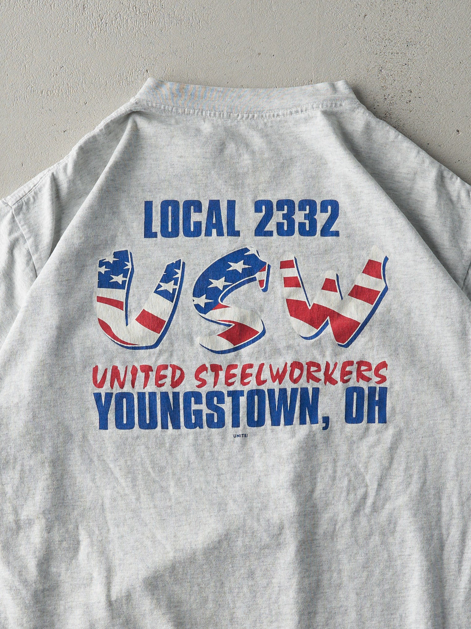 Vintage 90s Heather Grey United Steelworkers Pocket Tee (M/L)