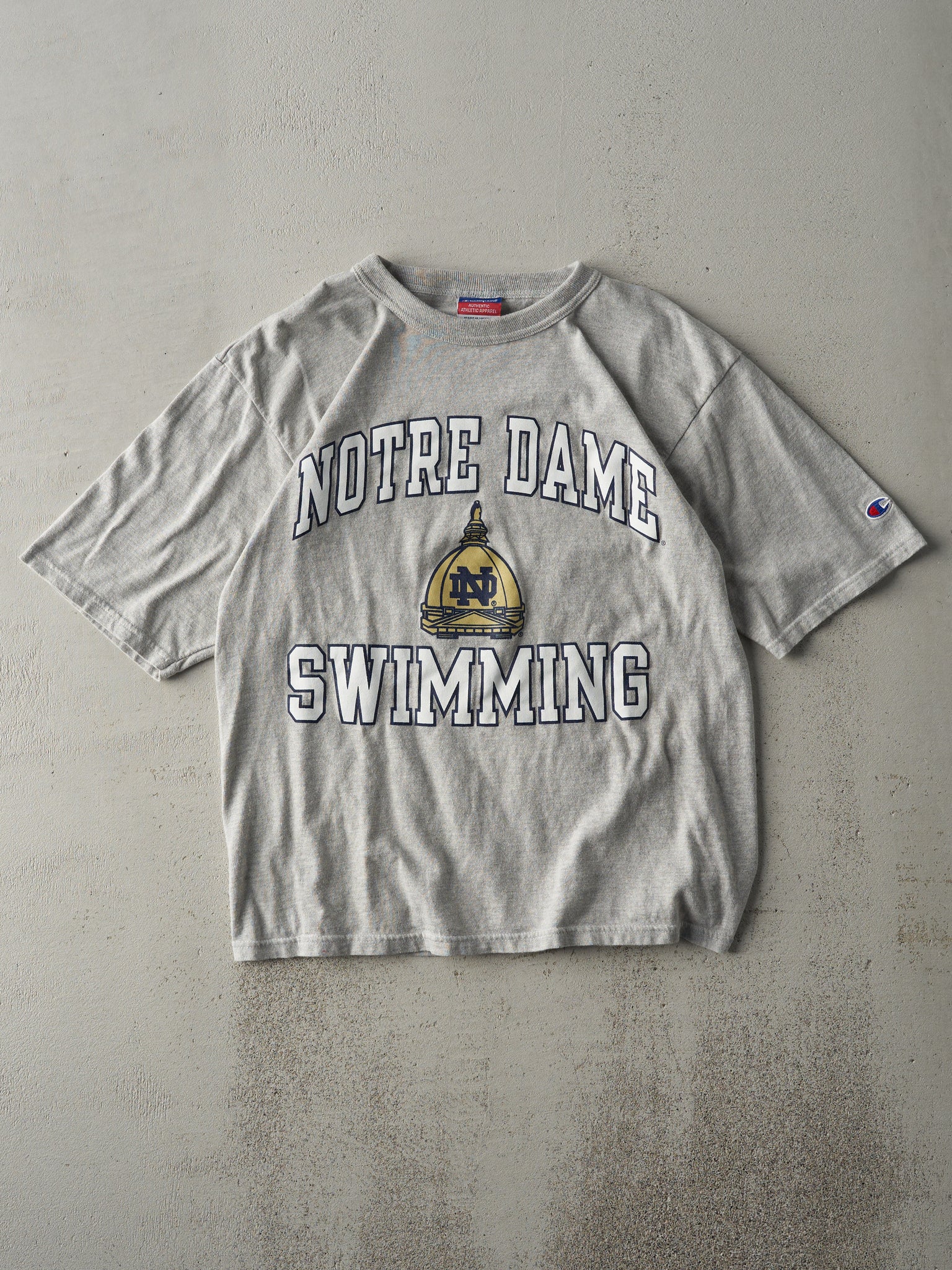 Vintage 90s Grey Champion Notre Dame Swimming Tee (S)