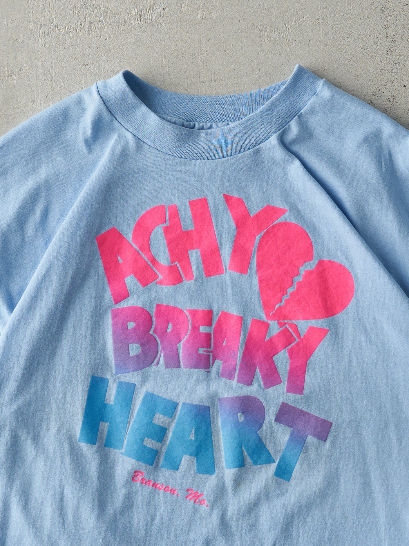 Vintage 80s Baby Blue Billy Ray Achy Breaky Heart Long Single Stitch Tee (M)