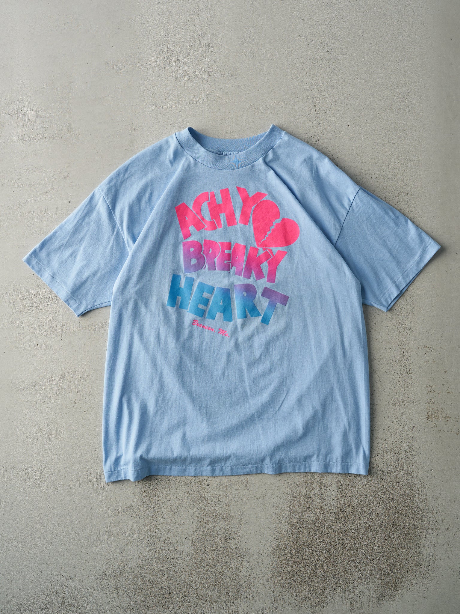 Vintage 80s Baby Blue Billy Ray Achy Breaky Heart Long Single Stitch Tee (M)