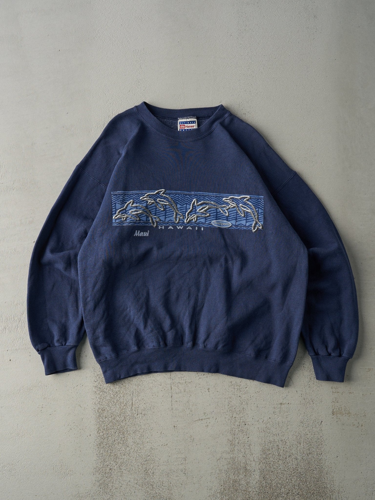 Vintage 90s Navy Blue Maui Hawaii Nature Crewneck (M)
