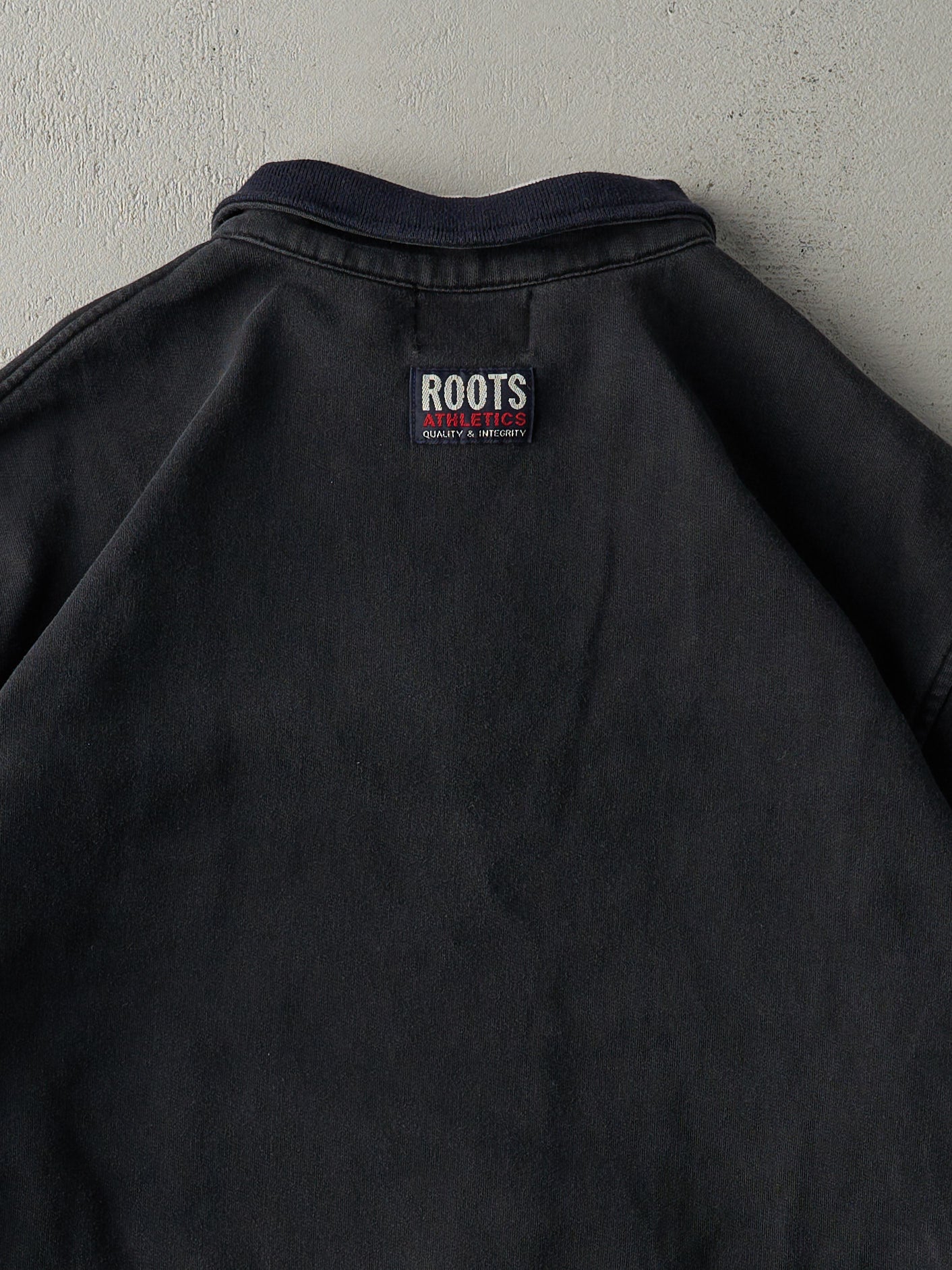 Vintage 90s Black and Navy Two Tone Roots Quarter Zip Sweater (L)