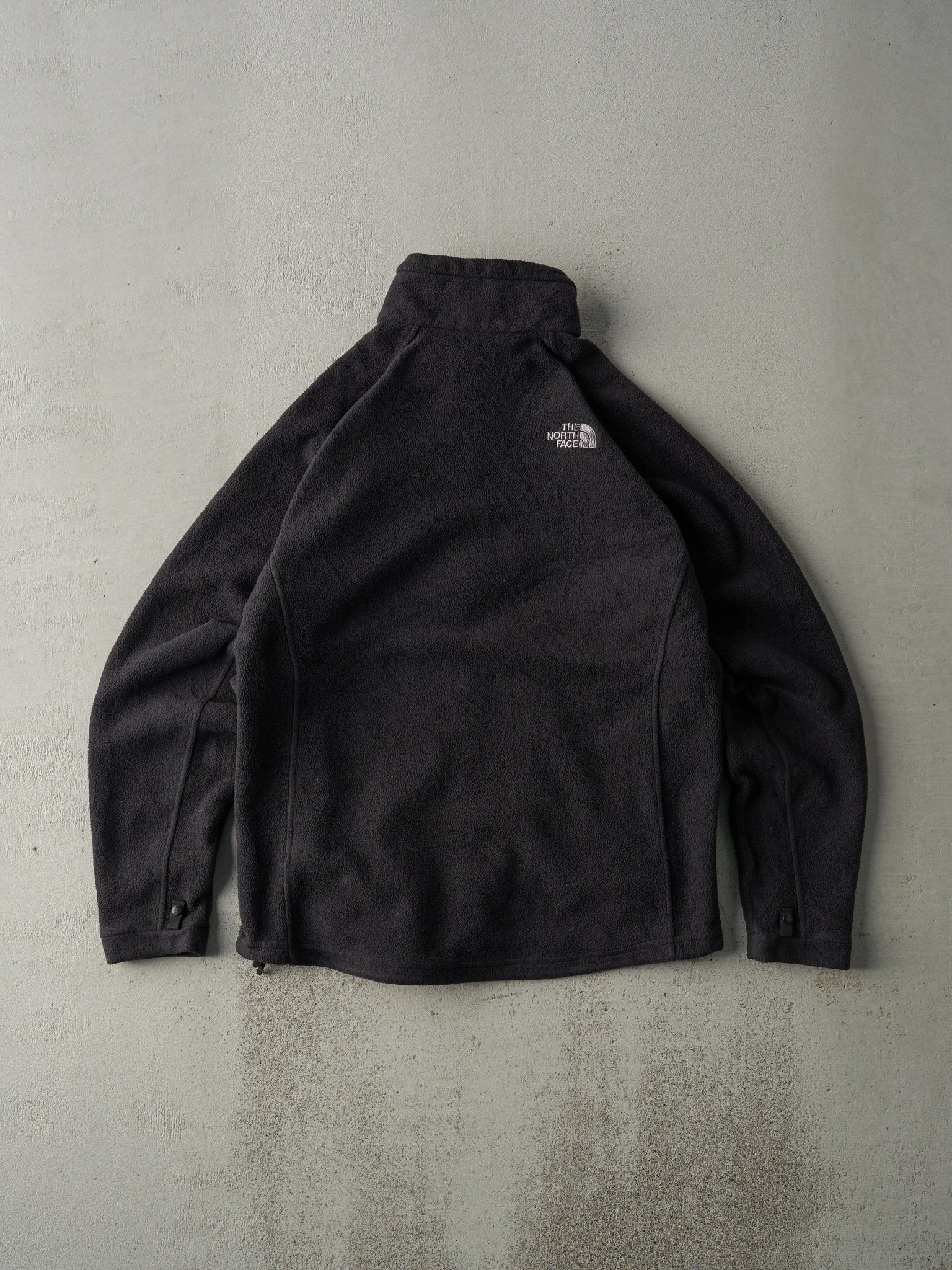 Vintage 90s Faded Black Fleece Zip Up Sweater (M)