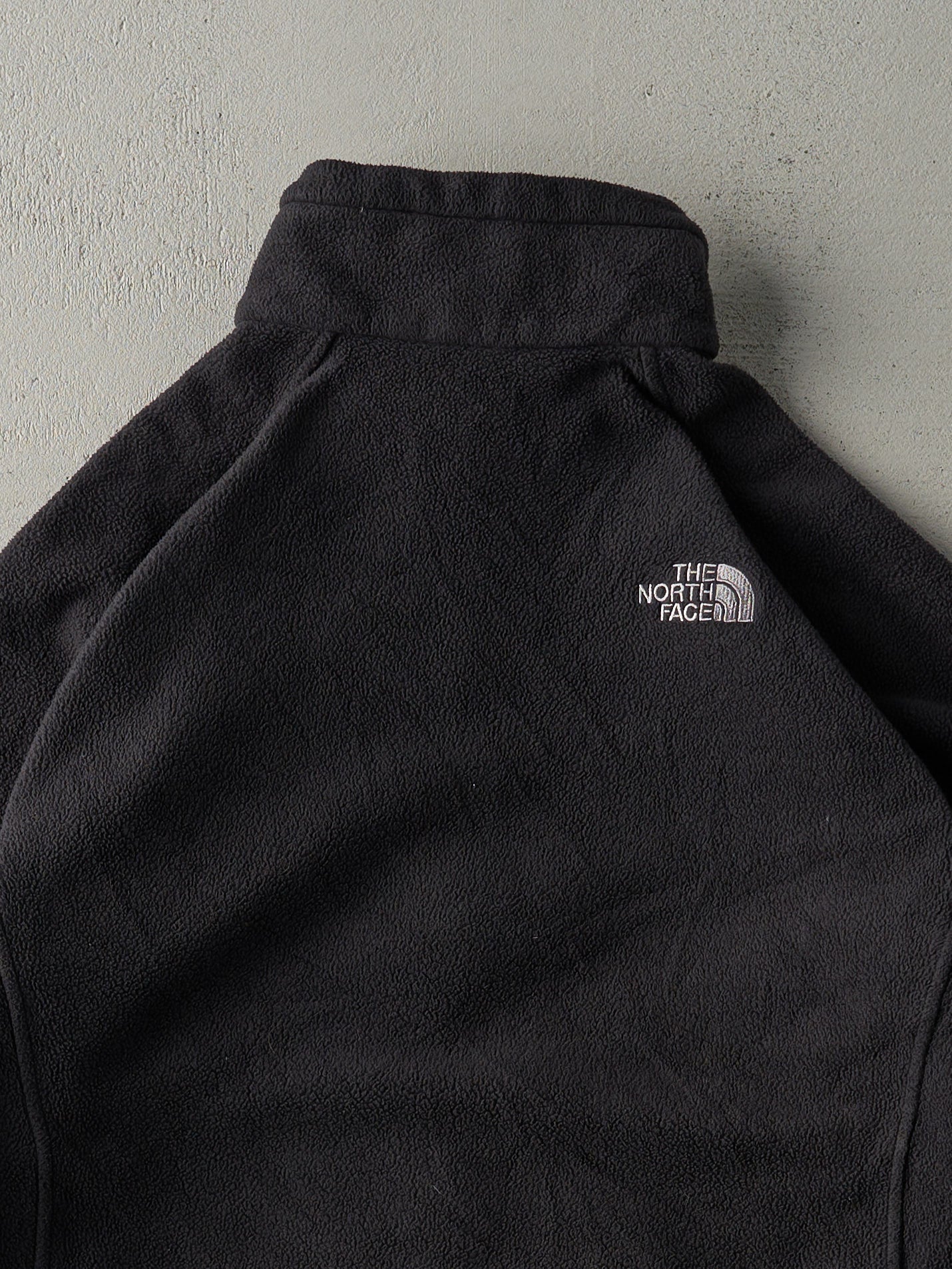 Vintage 90s Faded Black Fleece Zip Up Sweater (M)