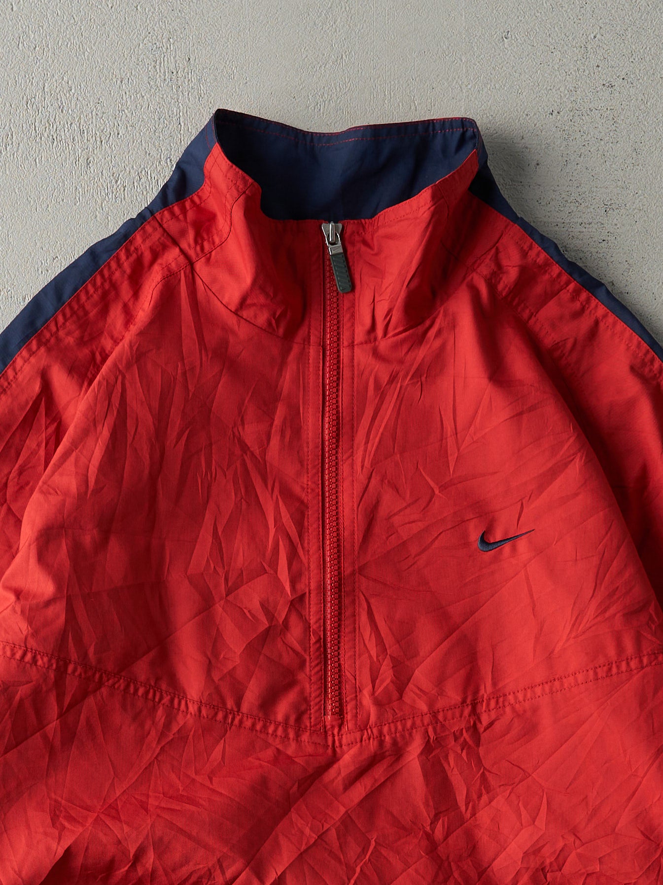 Vintage 90s Red and Navy Nike Swoosh Quarter Zip Windbreaker Jacket (M/L)