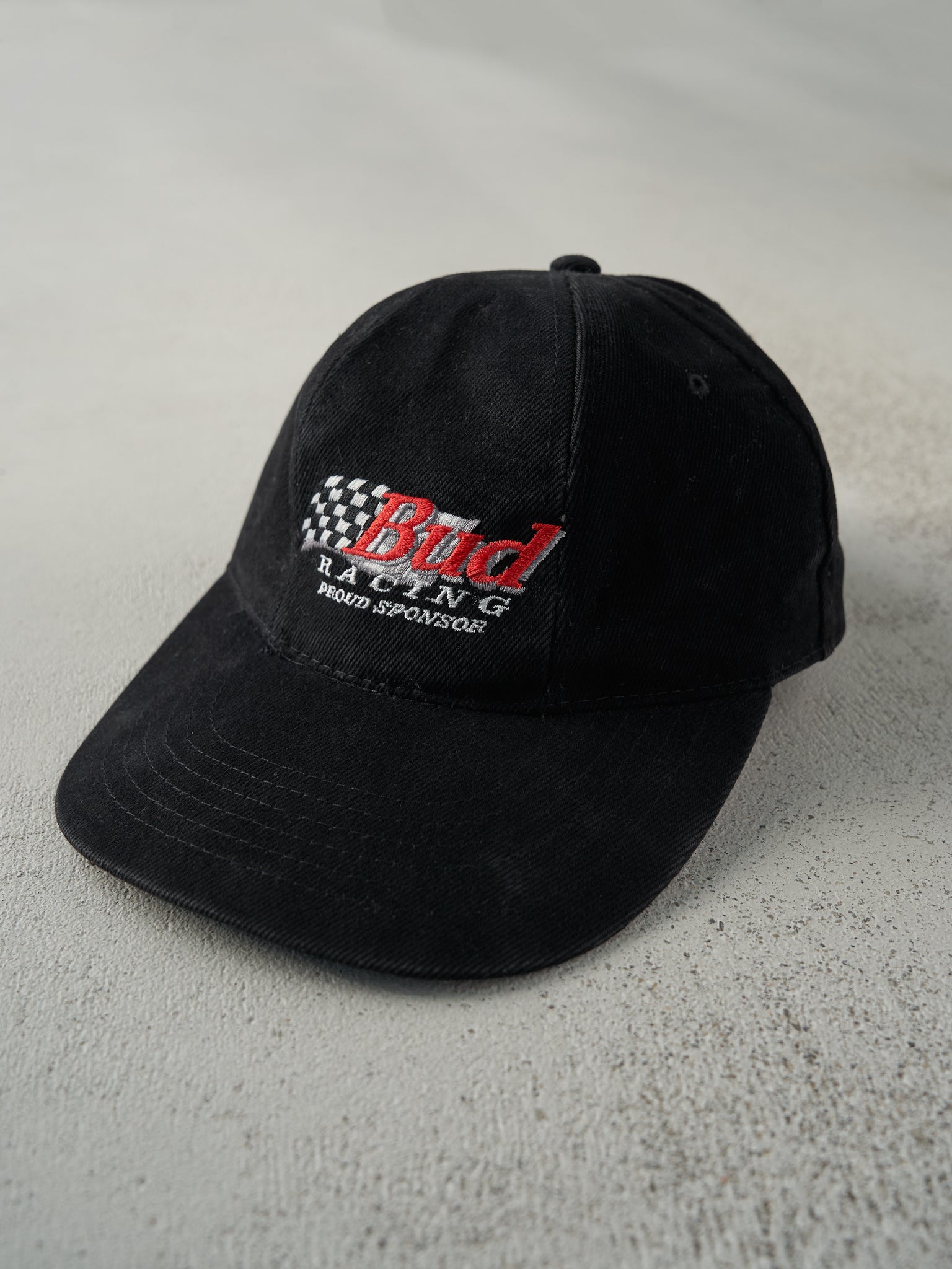 Vintage 90s Black Budweiser Racing Strap Back Hat