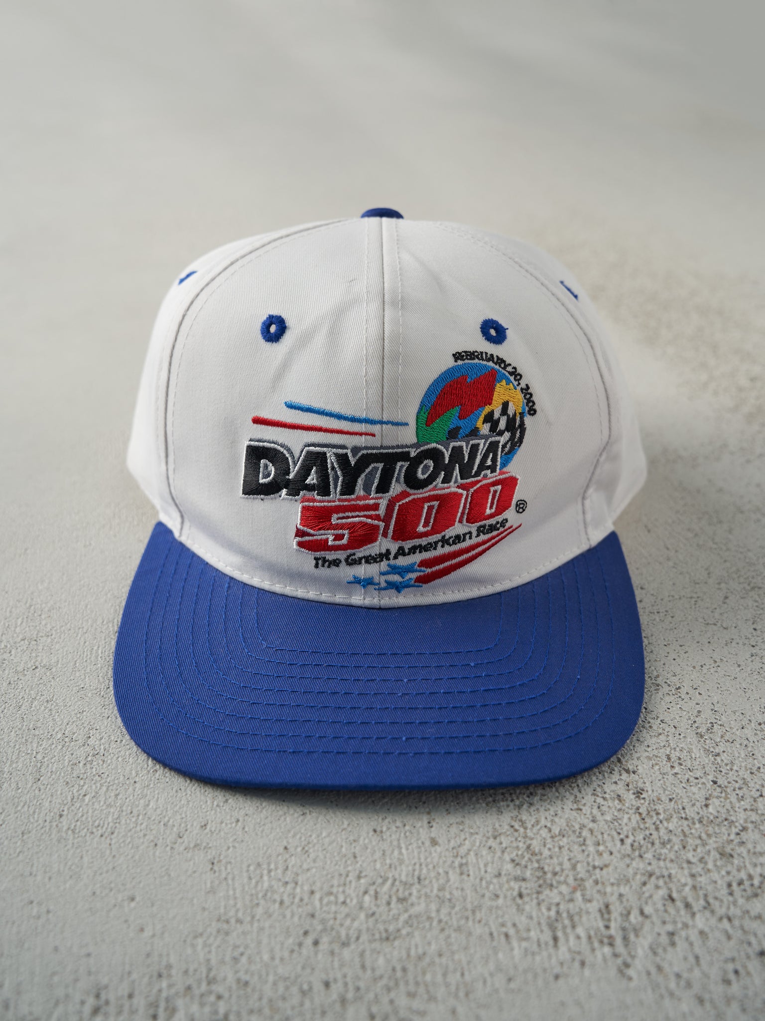 Vintage 00' White Daytona 500 Nascar Racing Snap Back Hat