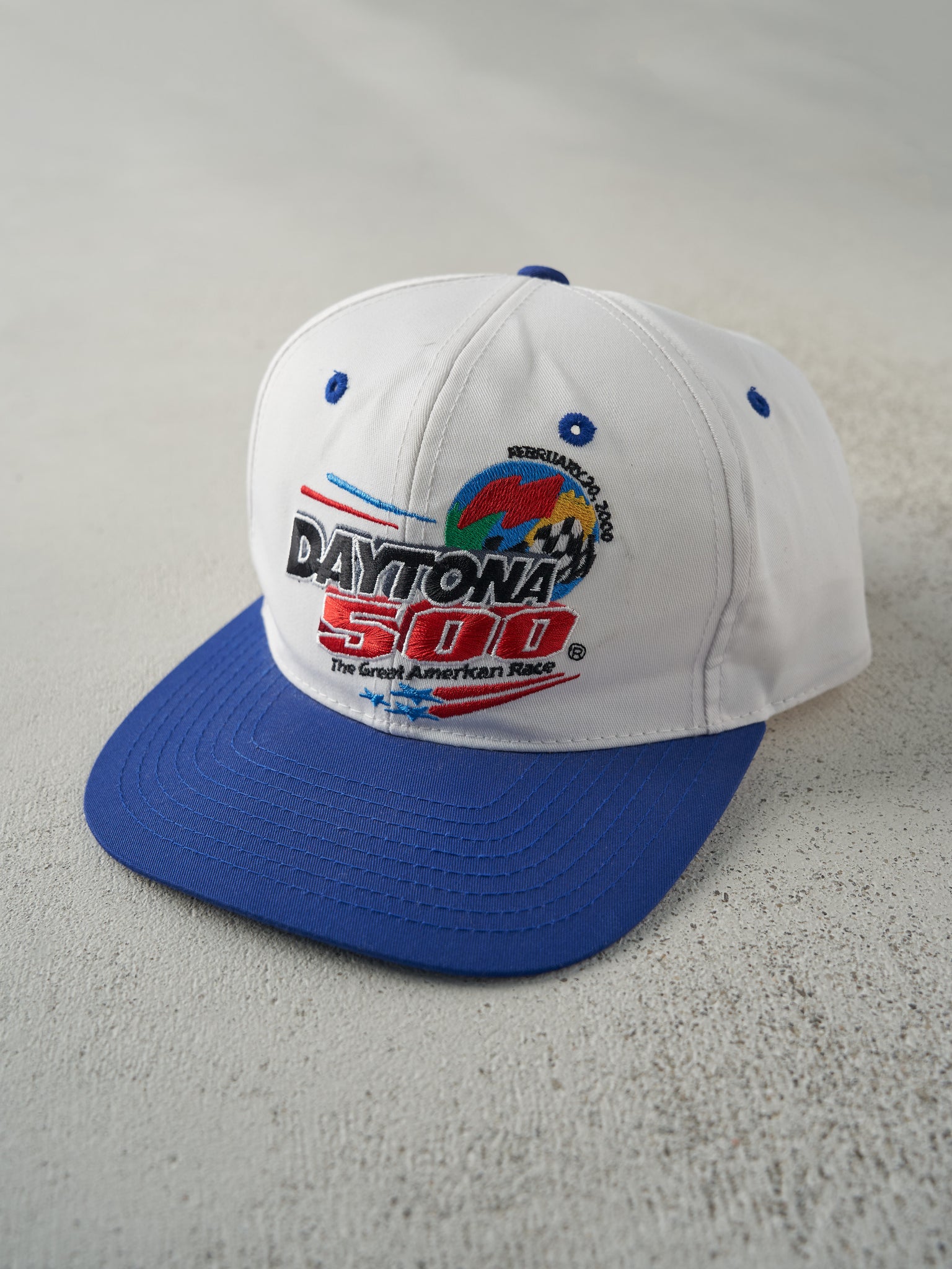 Vintage 00' White Daytona 500 Nascar Racing Snap Back Hat