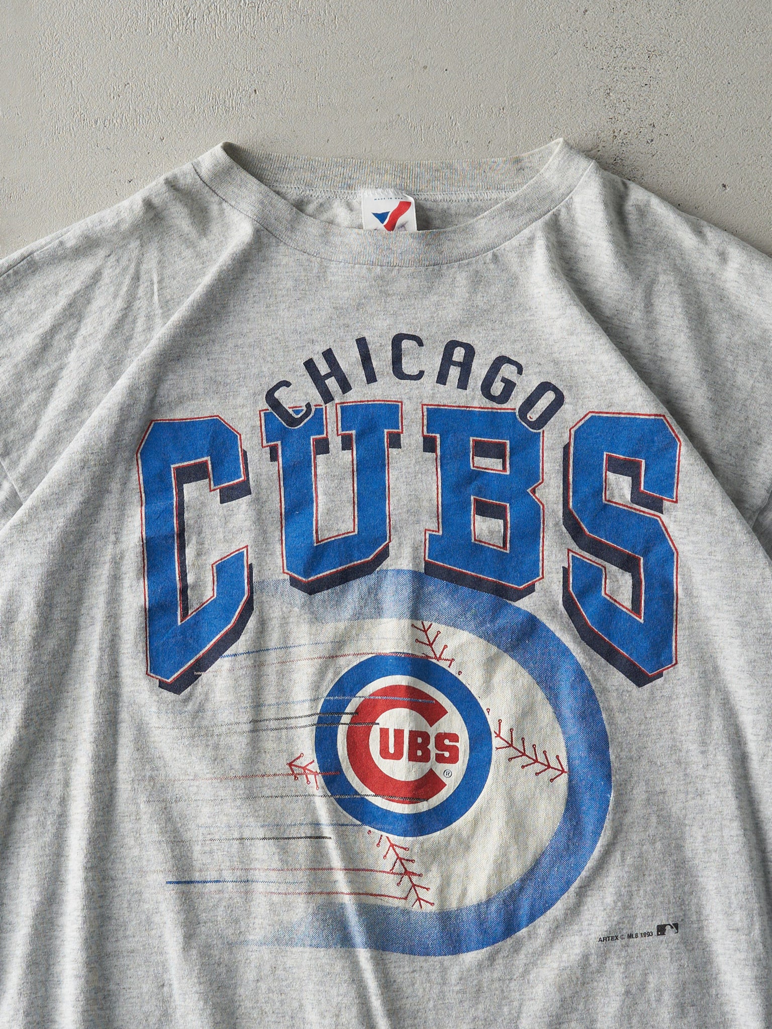 Vintage 93' Heather Grey Chicago Cubs Double Cuff Tee (L)