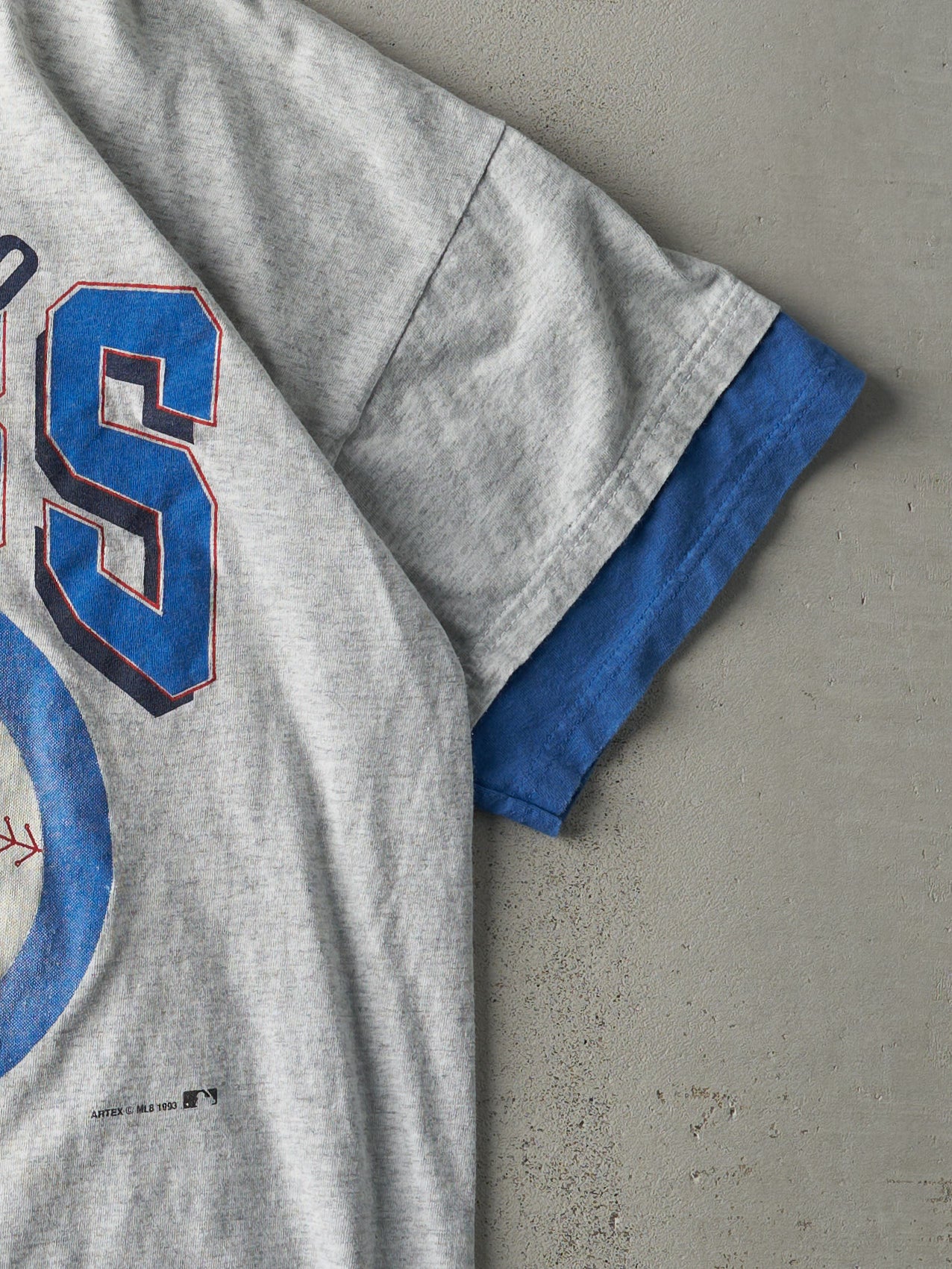 Vintage 93' Heather Grey Chicago Cubs Double Cuff Tee (L)