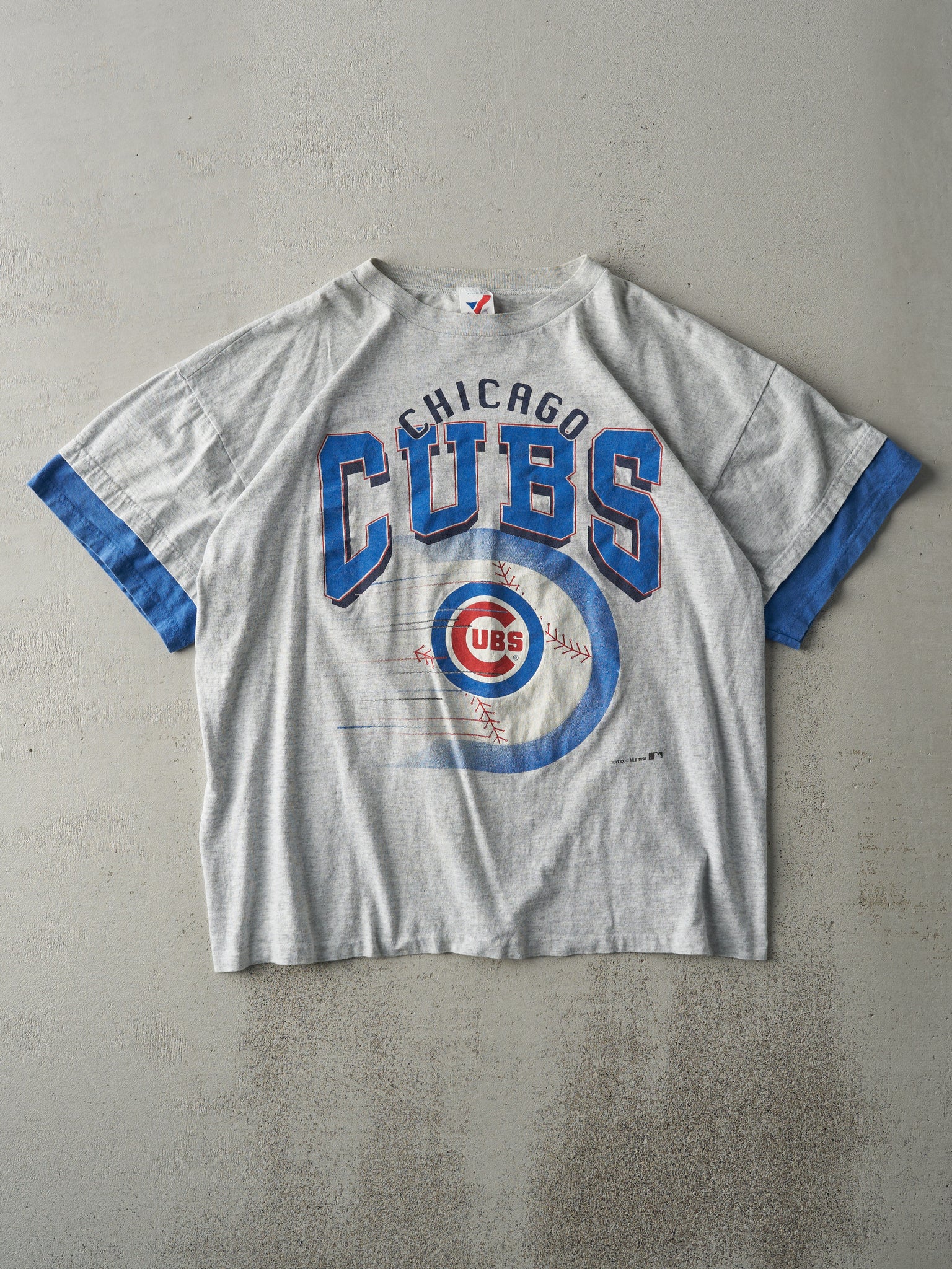 Vintage 93' Heather Grey Chicago Cubs Double Cuff Tee (L)