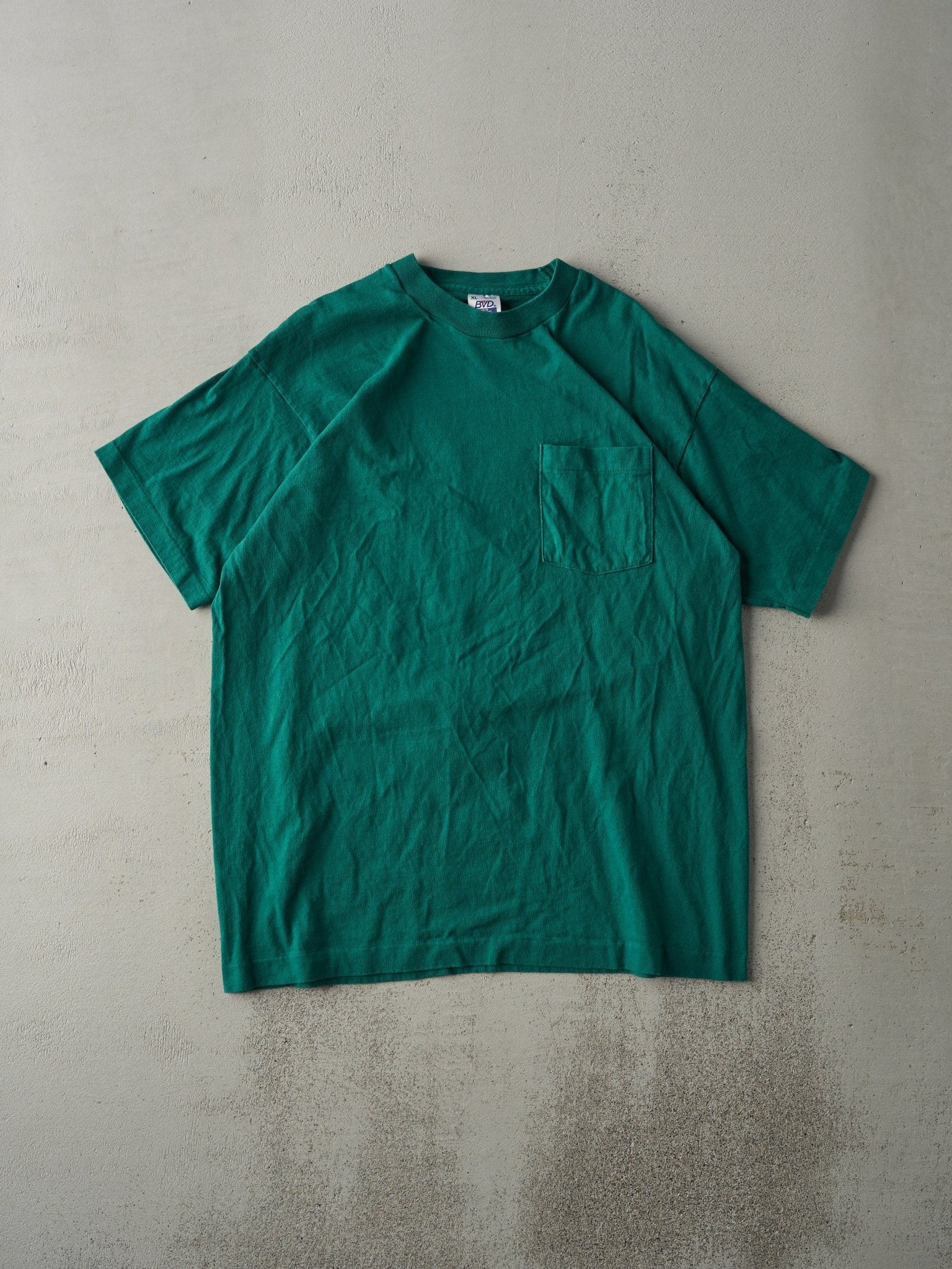 Vintage 90s Green Blank Pocket Single Stitch Long Tee (M)