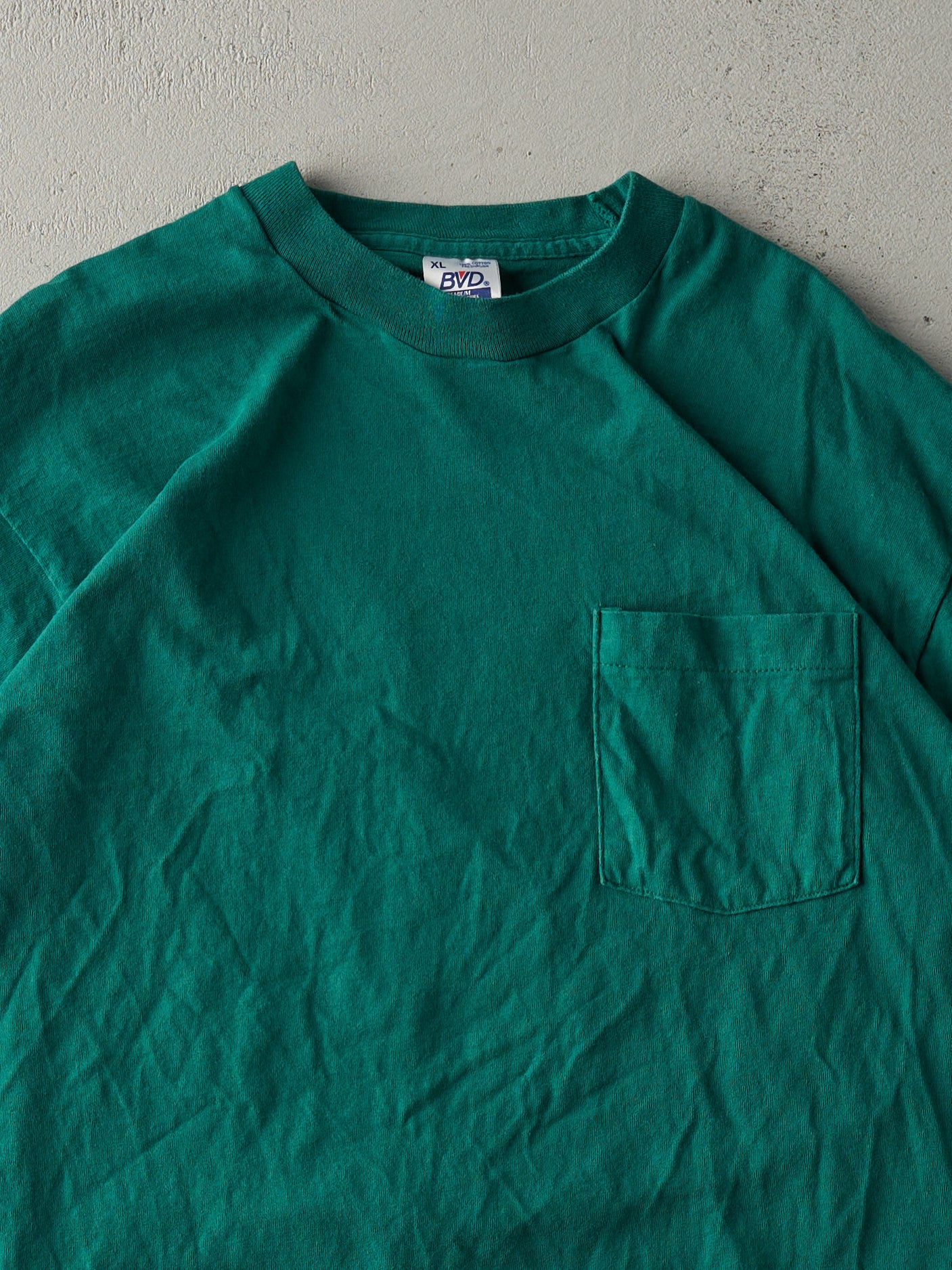 Vintage 90s Green Blank Pocket Single Stitch Long Tee (M)