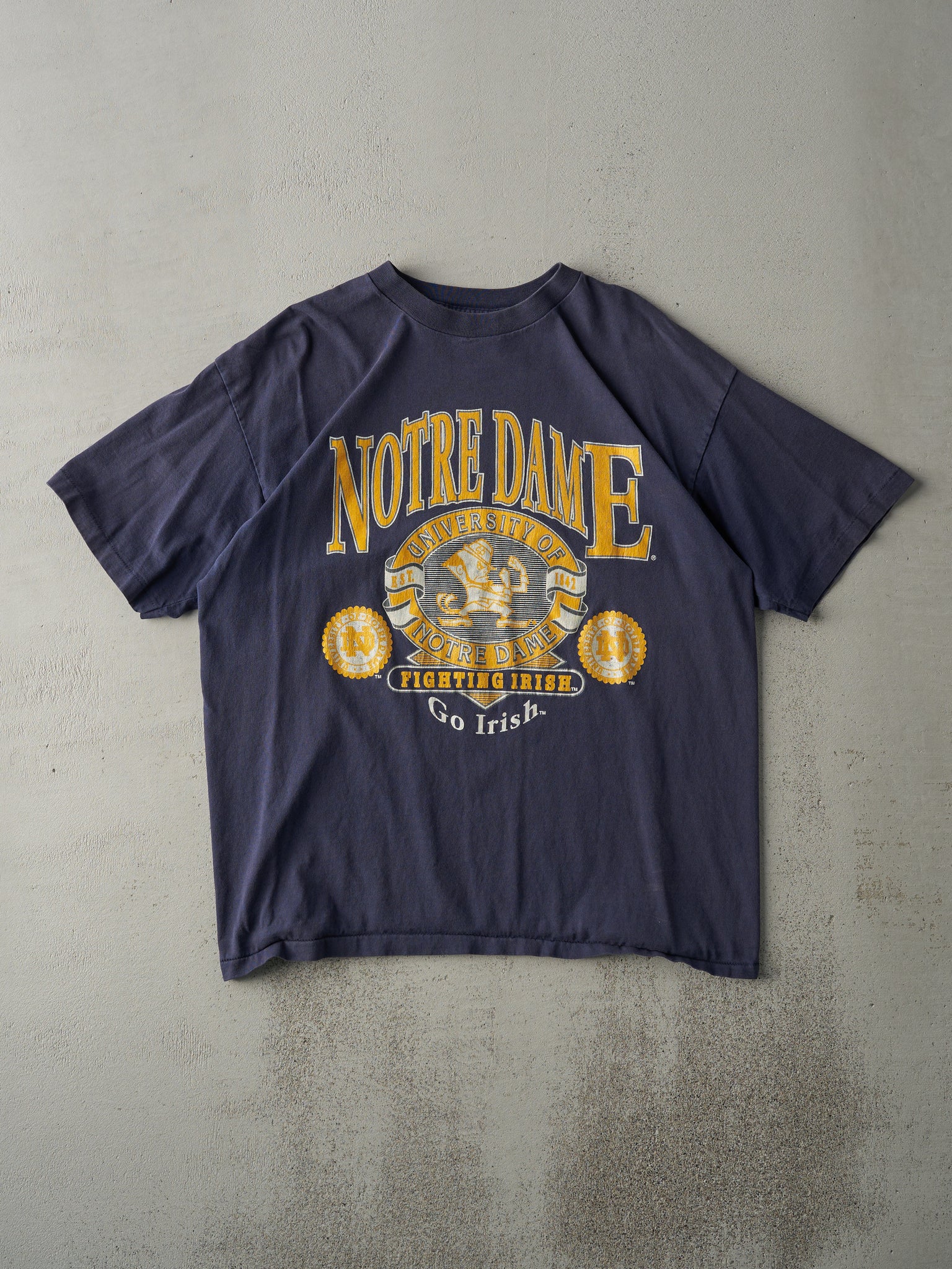 Vintage 90s Navy Blue Notre Dame Fighting Irish Single Stitch Tee (M/L)