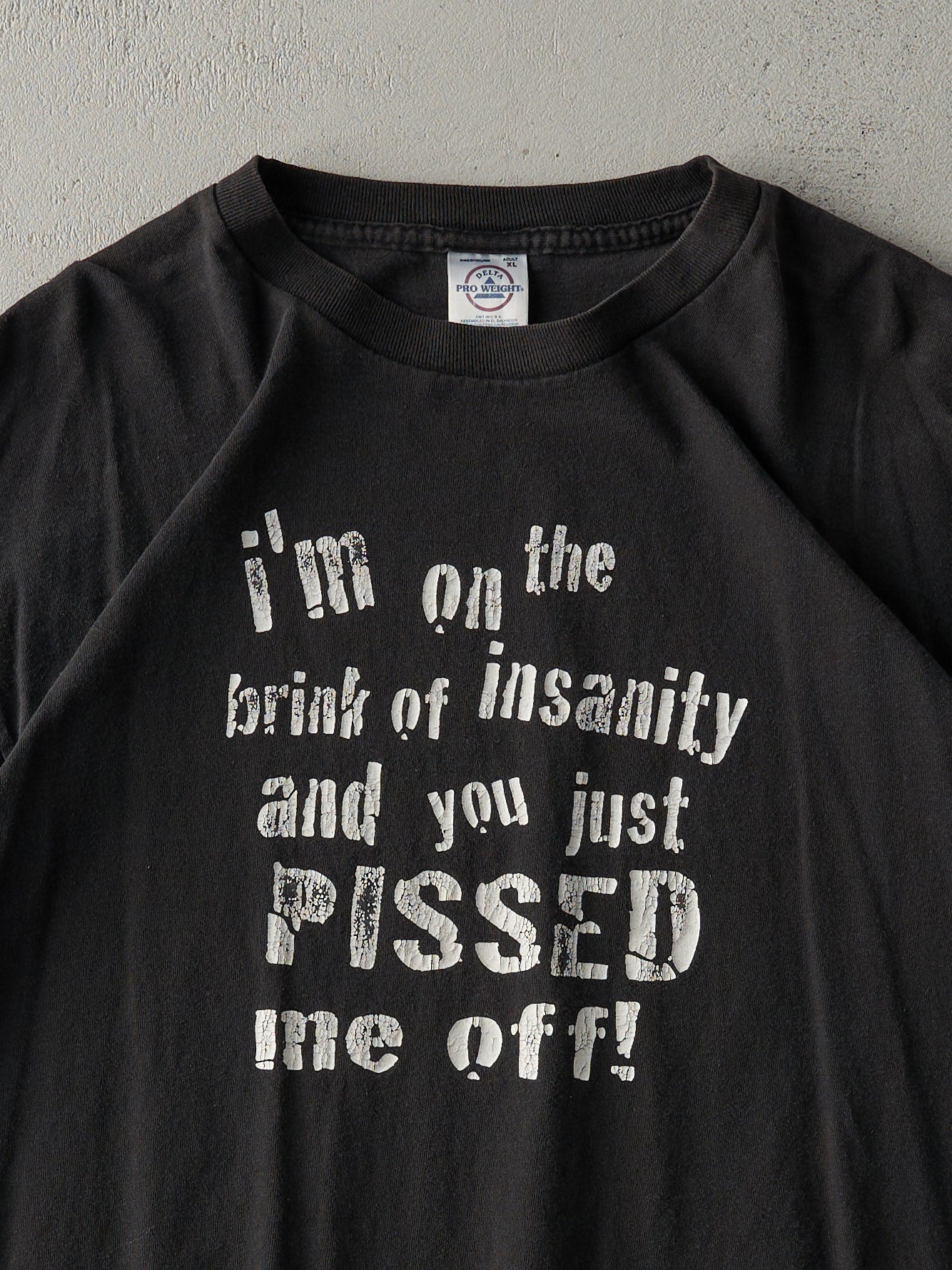Vintage Y2K Faded Black "I'm On the Brink.." Slogan Tee (M/L)