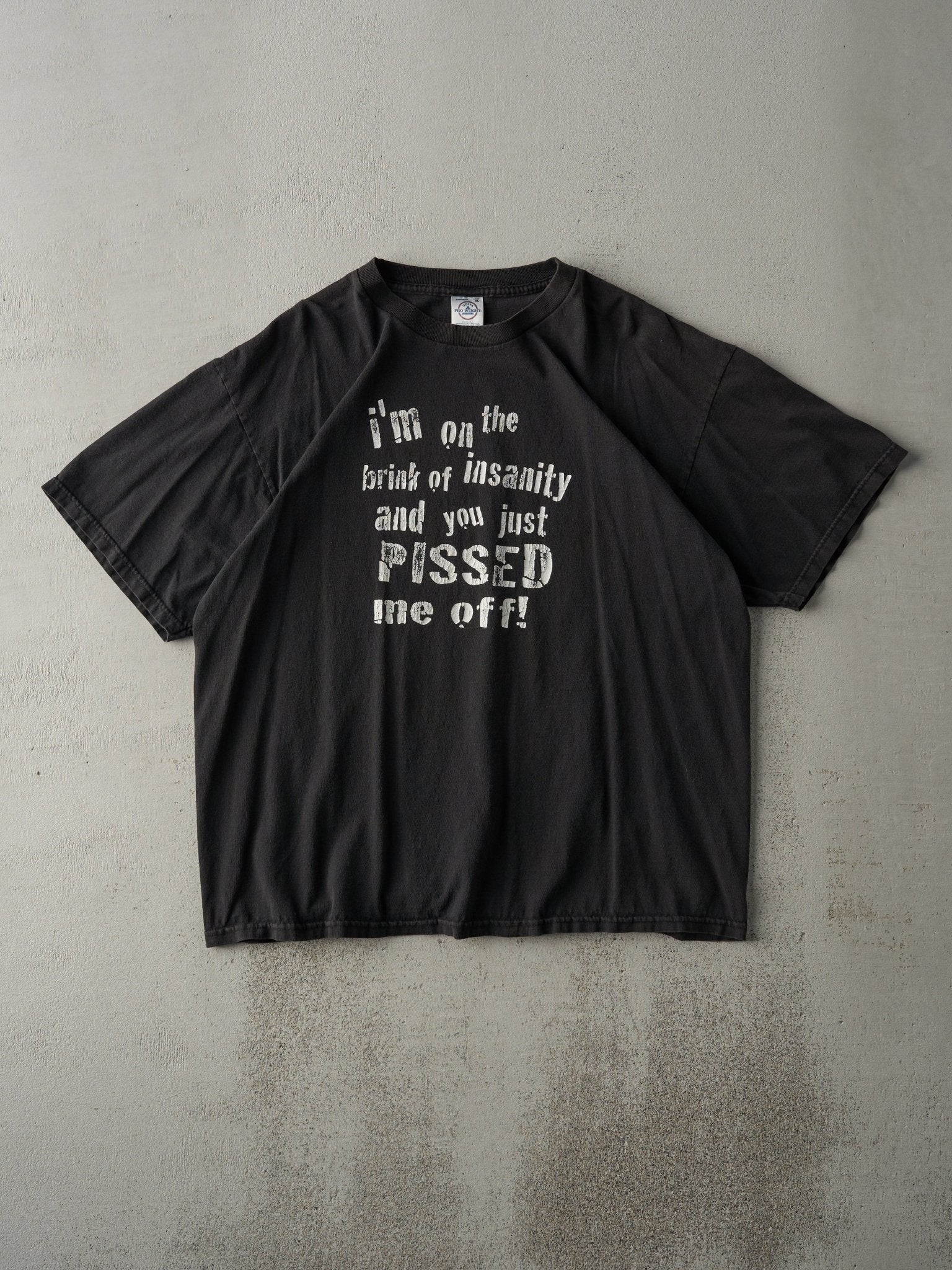 Vintage Y2K Faded Black "I'm On the Brink.." Slogan Tee (M/L)