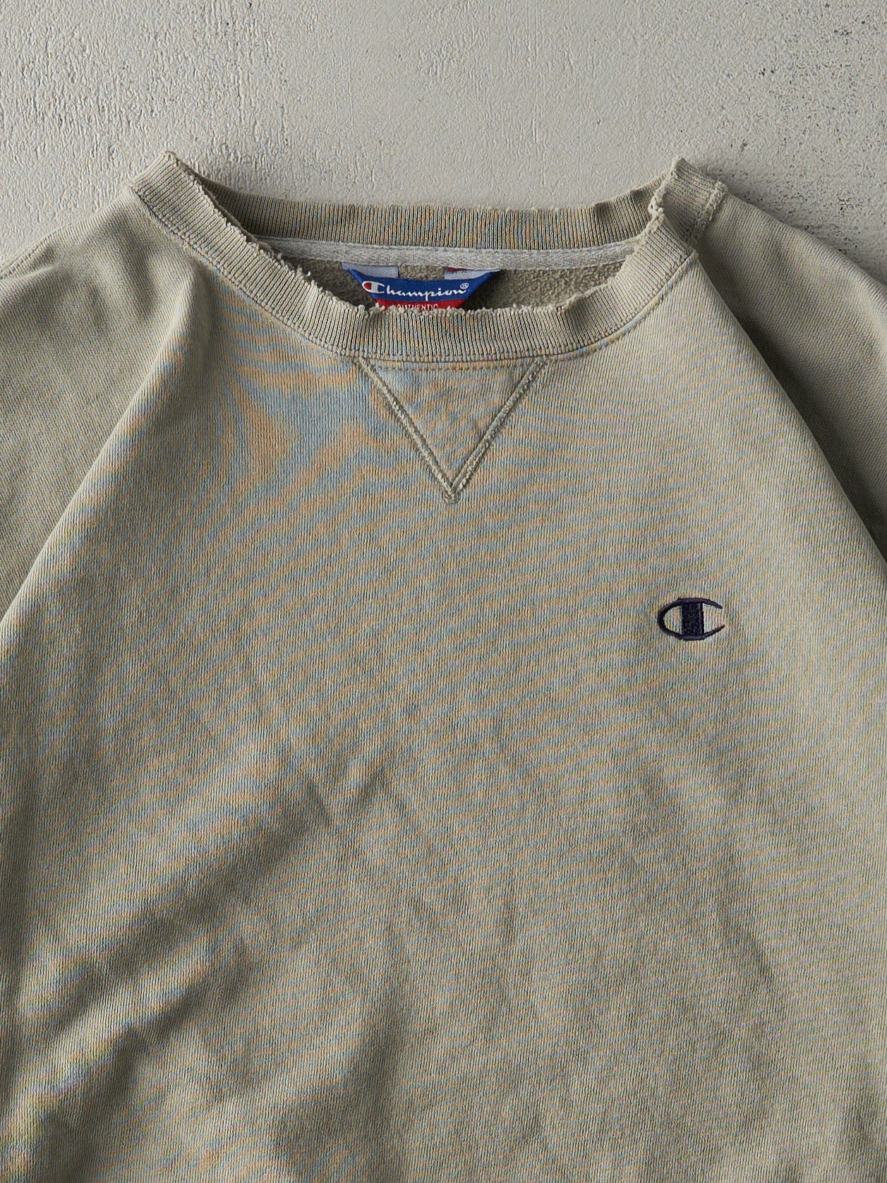 Vintage 90s Beige Champion Embroidered Logo Blank Boxy Crewneck (L/XL)