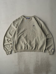 Vintage 90s Beige Champion Embroidered Logo Blank Boxy Crewneck (L/XL)