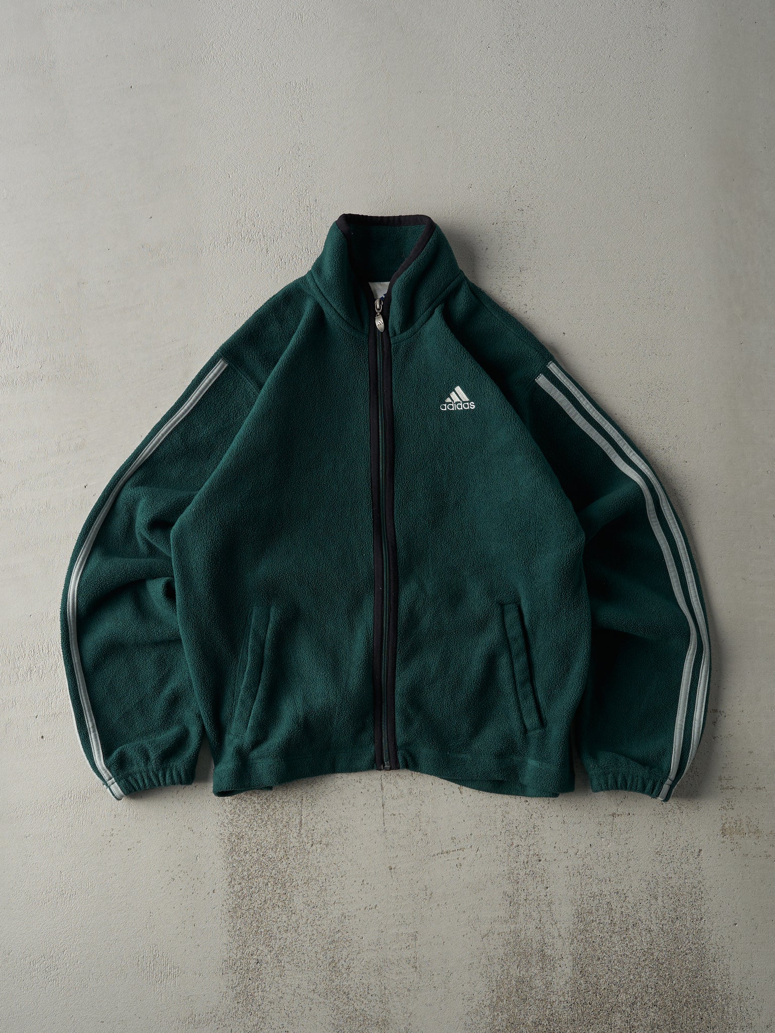 Vintage 90s Forest Green Adidas Fleece Zip Up Sweater (M)