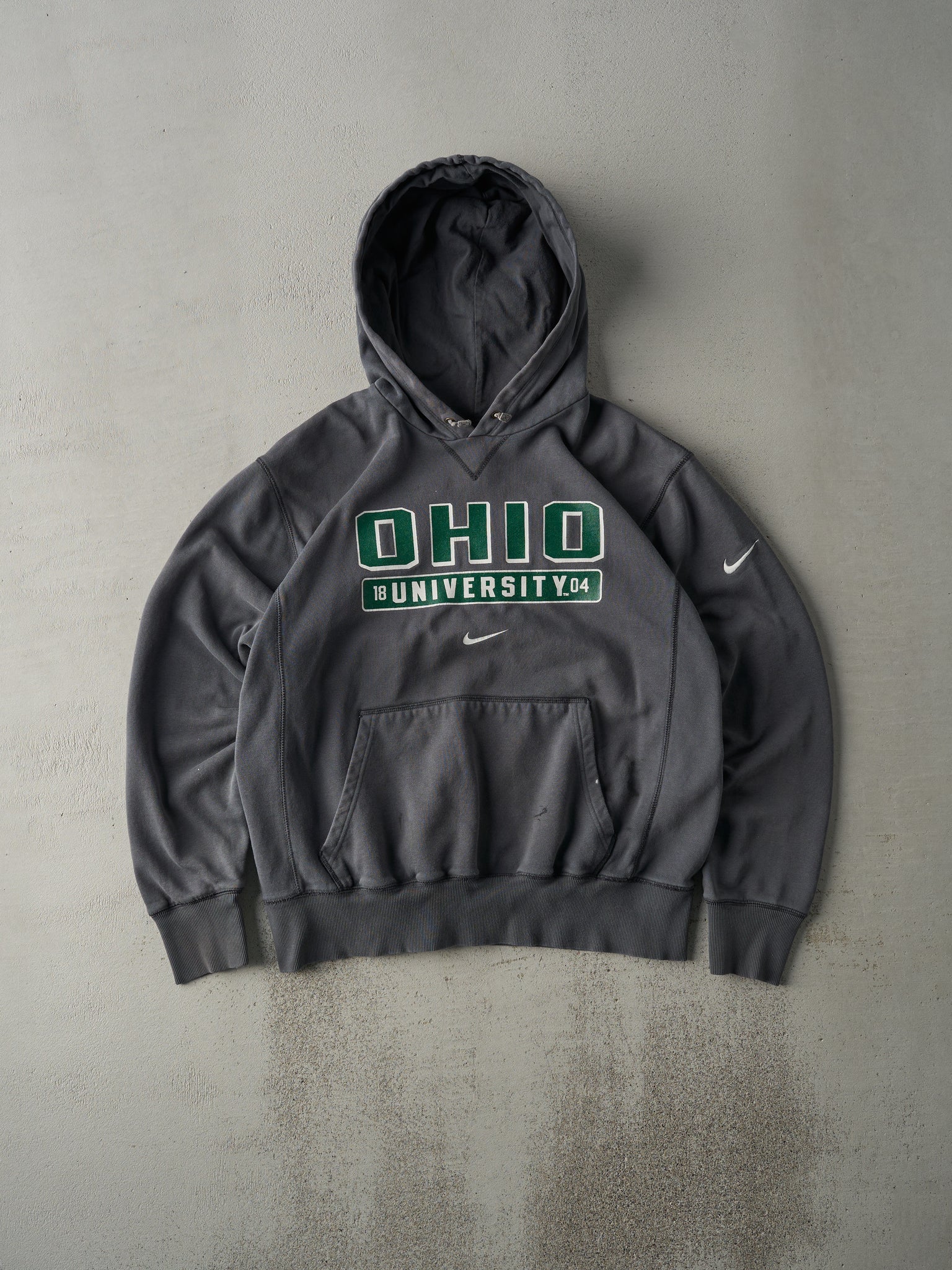 Vintage Y2K Grey Nike Ohio University Centre Check Boxy Hoodie (L)