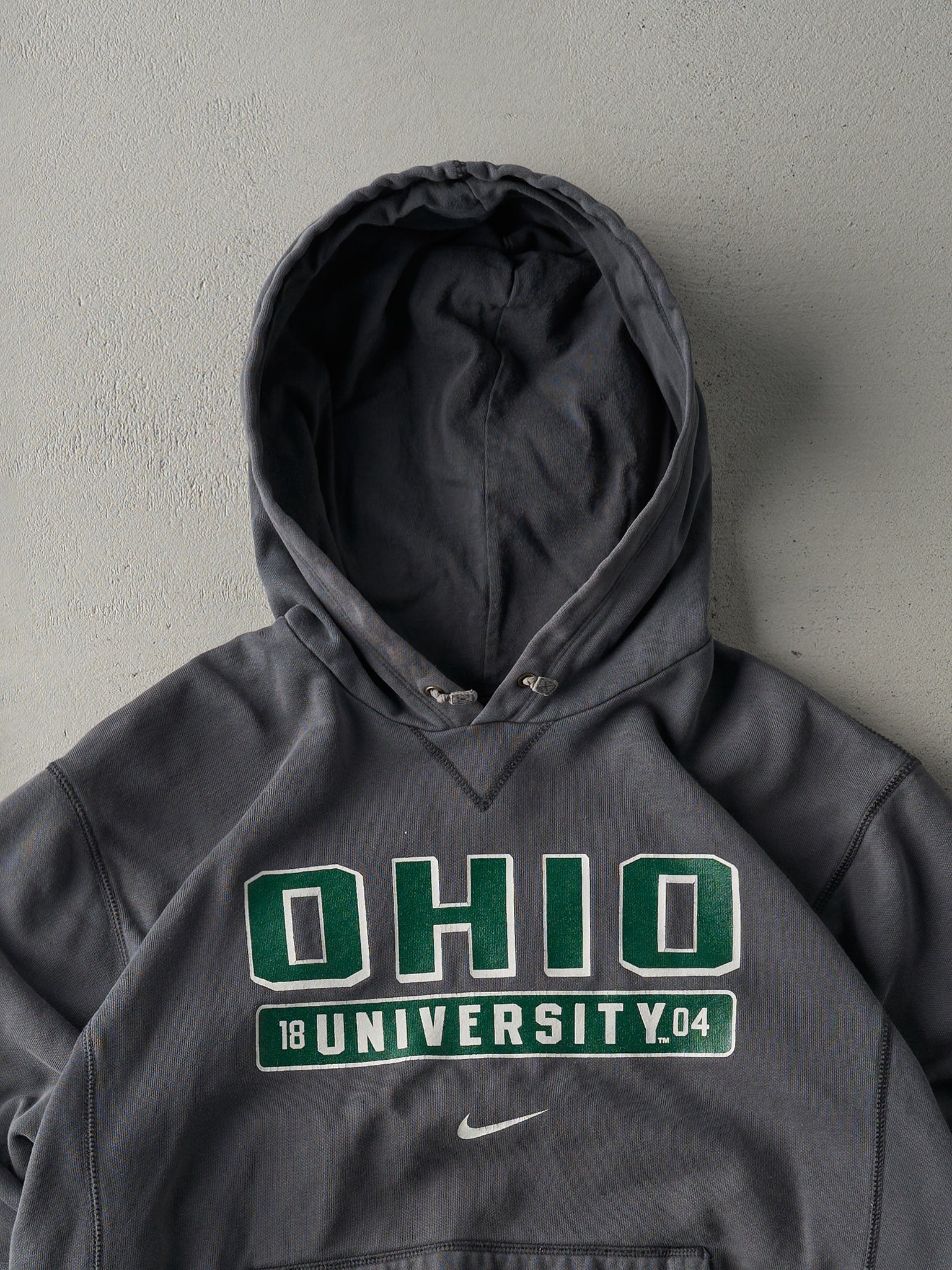 Vintage Y2K Grey Nike Ohio University Centre Check Boxy Hoodie (L)