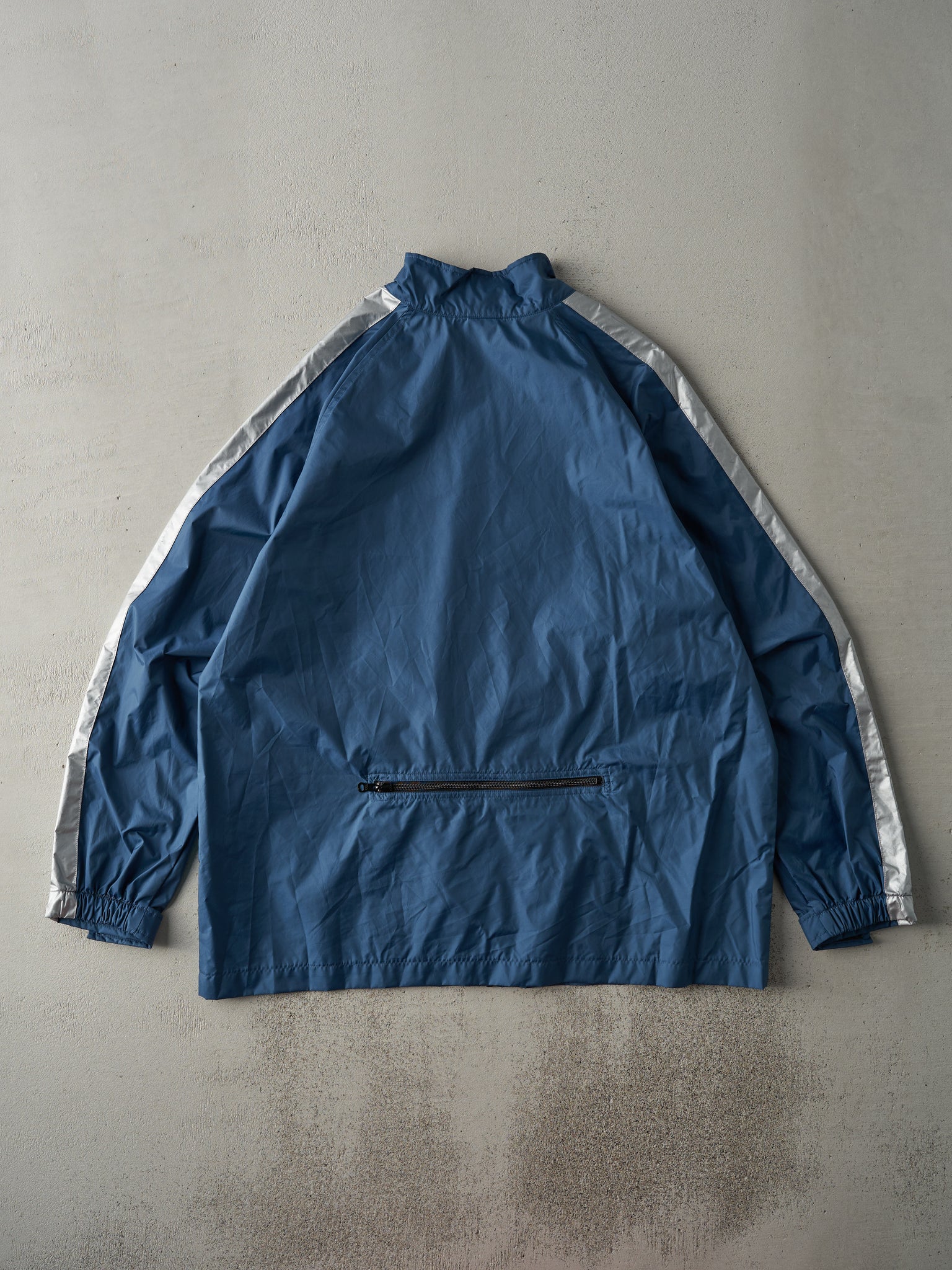 Vintage Y2K Slate Blue and Reflective Silver Nike Swoosh Windbreaker Jacket (L)