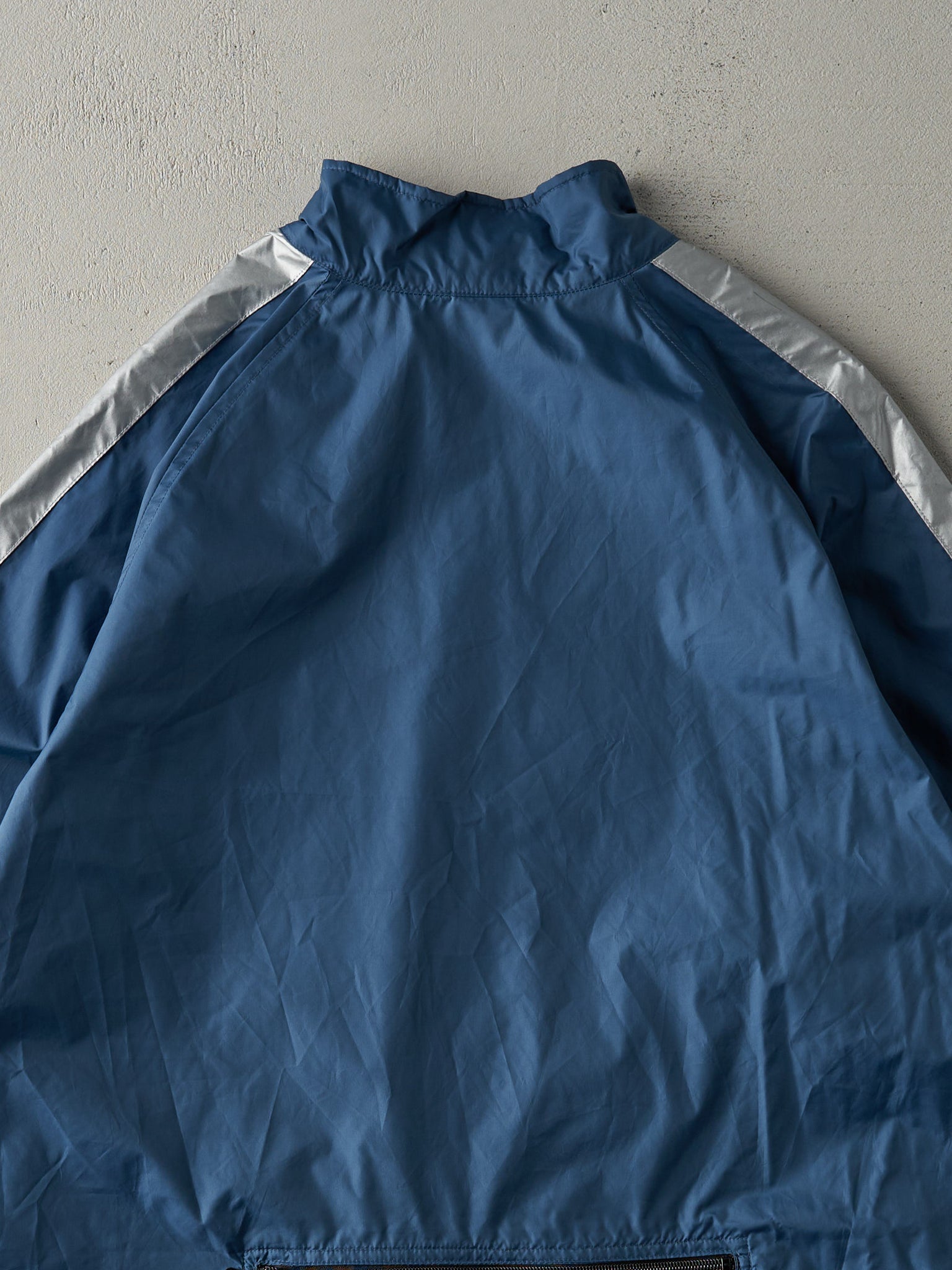 Vintage Y2K Slate Blue and Reflective Silver Nike Swoosh Windbreaker Jacket (L)