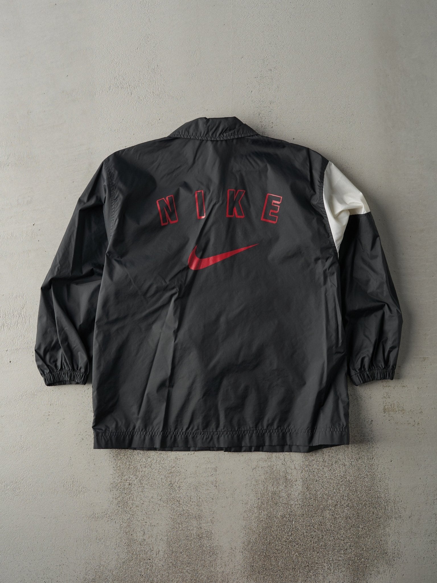 Vintage 90s Black and White Button Up Nike Swoosh Windbreaker Jacket (M)