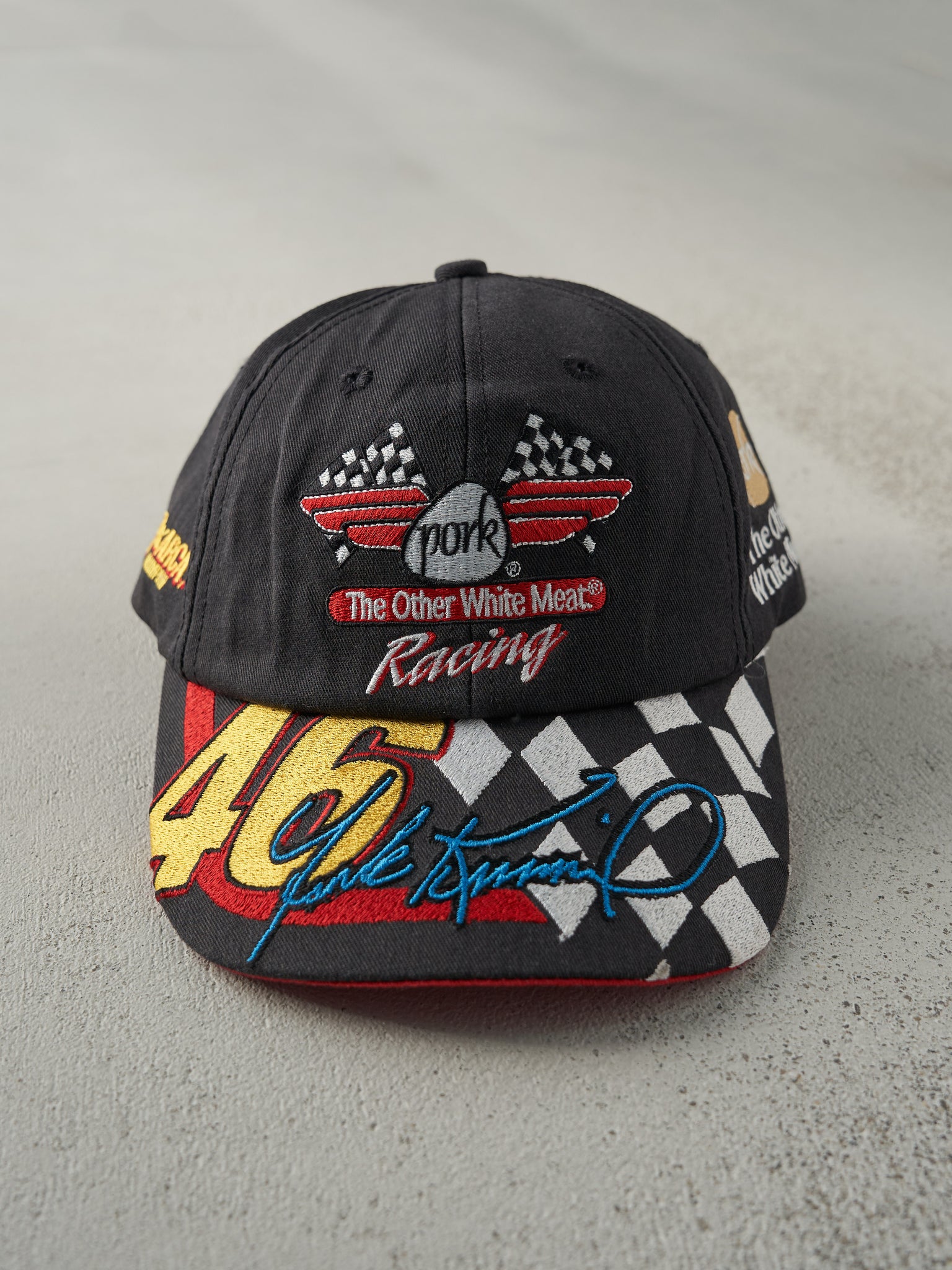 Vintage Y2K Black 46 Frank Kimmel ARCA Racing Velcro Hat