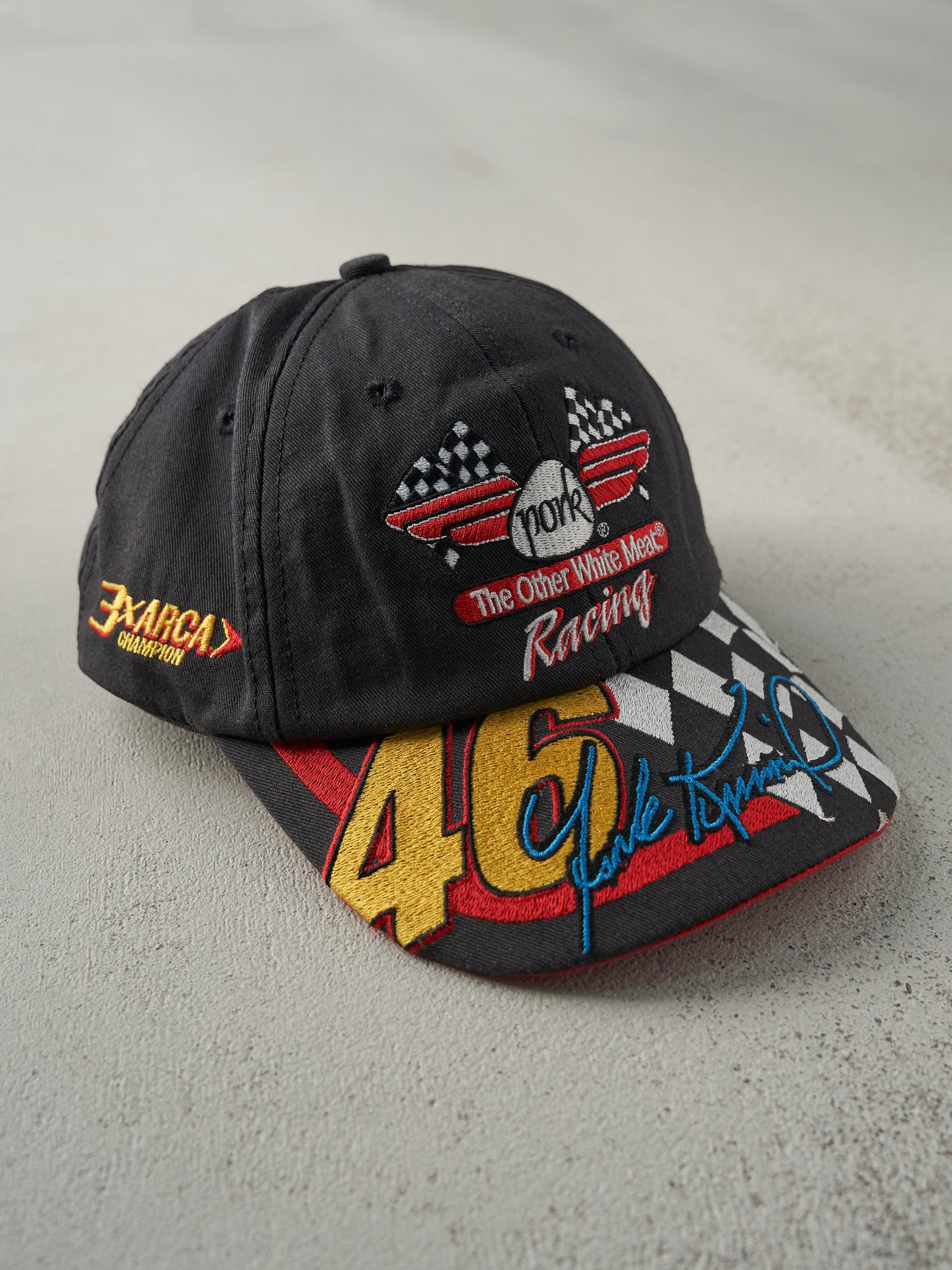 Vintage Y2K Black 46 Frank Kimmel ARCA Racing Velcro Hat