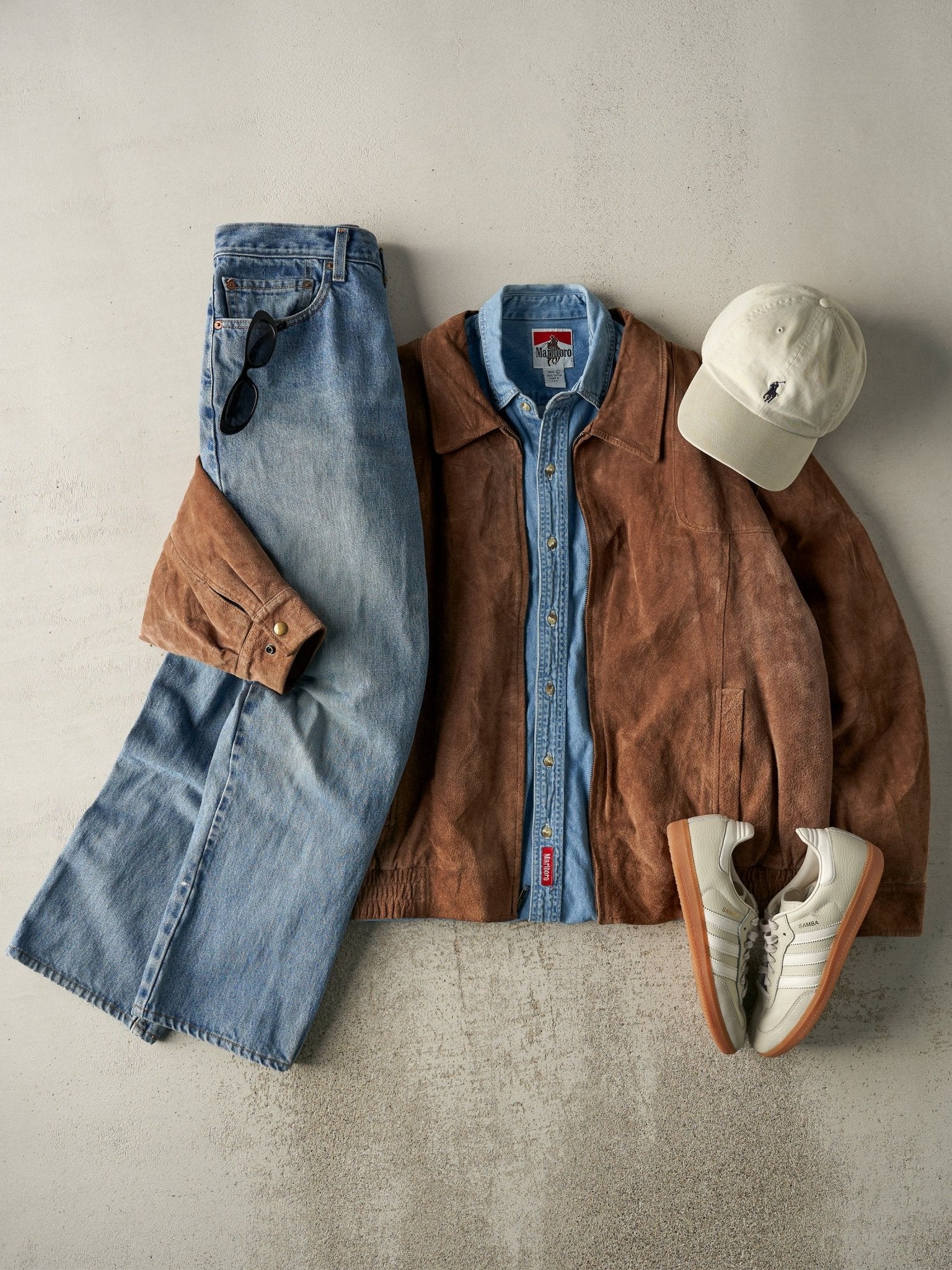 Vintage 90s Light Wash Marlboro Denim Button Up (L)