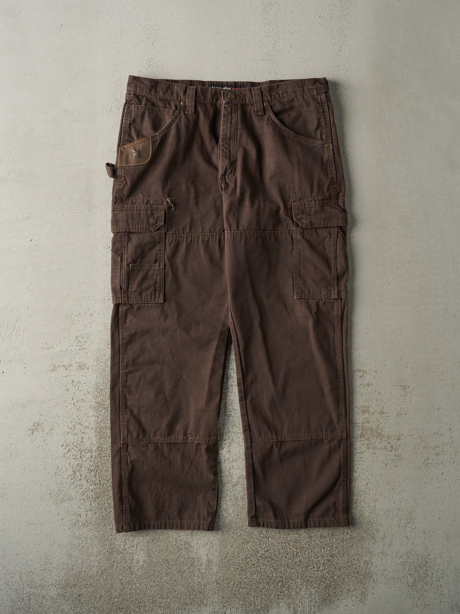 Vintage 90s Brown Wrangler Riggs Double Knee Carpenter Ripstop Pants (36x31)