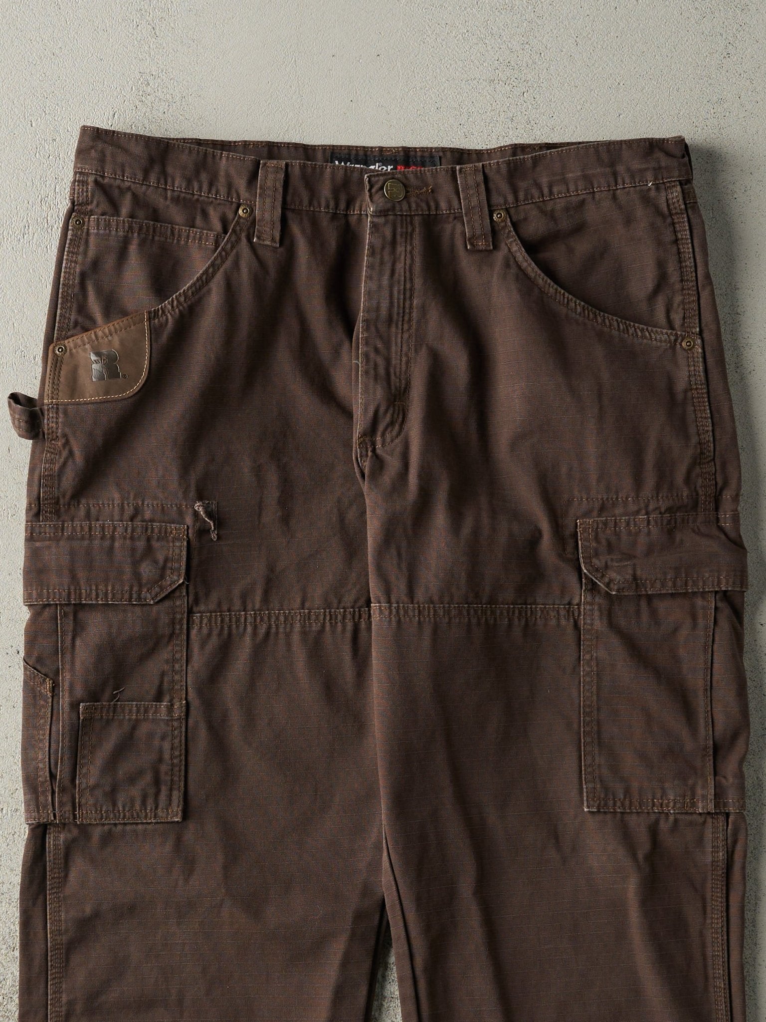 Vintage 90s Brown Wrangler Riggs Double Knee Carpenter Ripstop Pants (36x31)