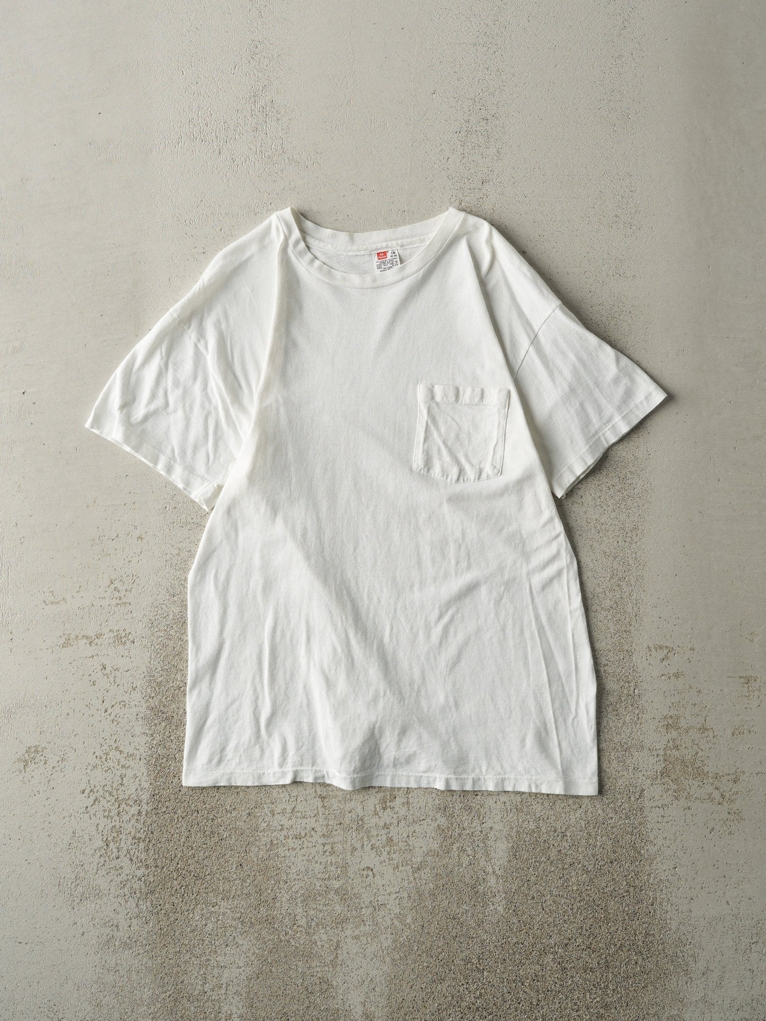 Vintage 80s White Blank Single Stitch Pocket Tee (S)