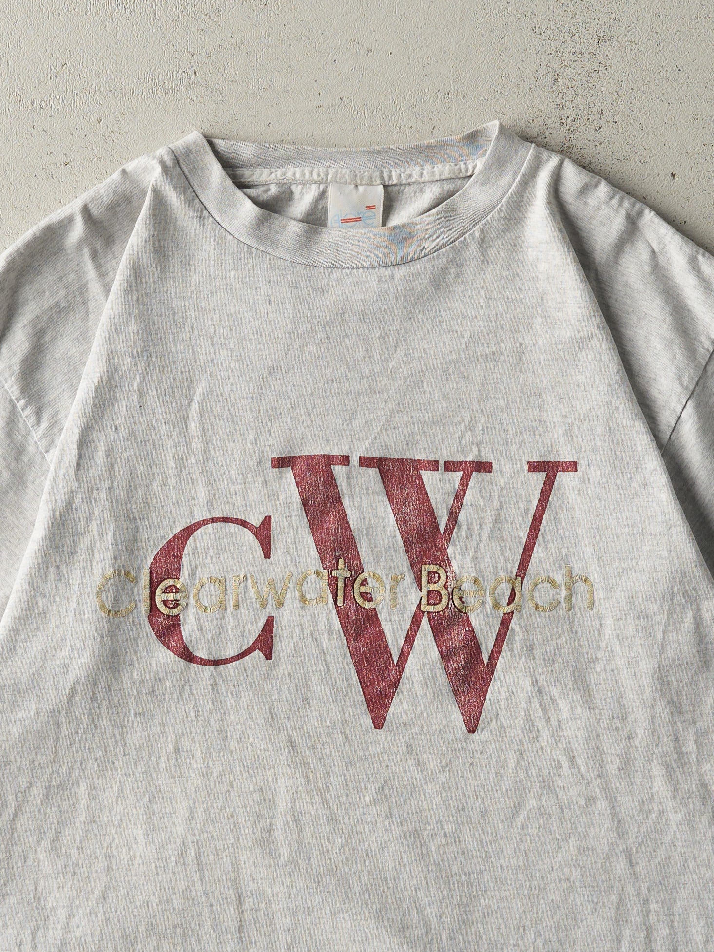 Vintage 90s Heather Grey Clearwater Beach Embroidered Single Stitch Tee (L)