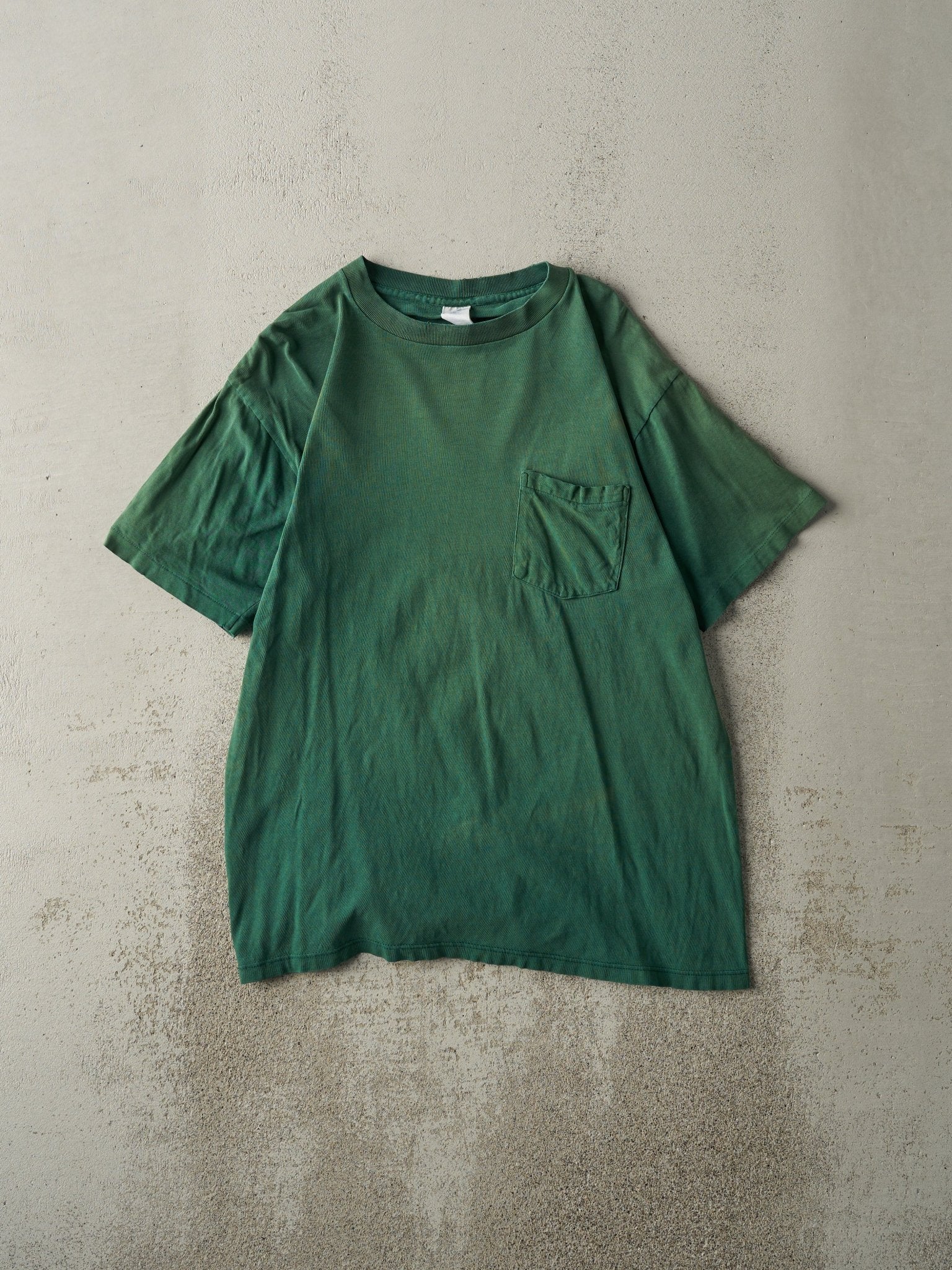 Vintage 90s Sun Faded Green Blank Pocket Tee (M)