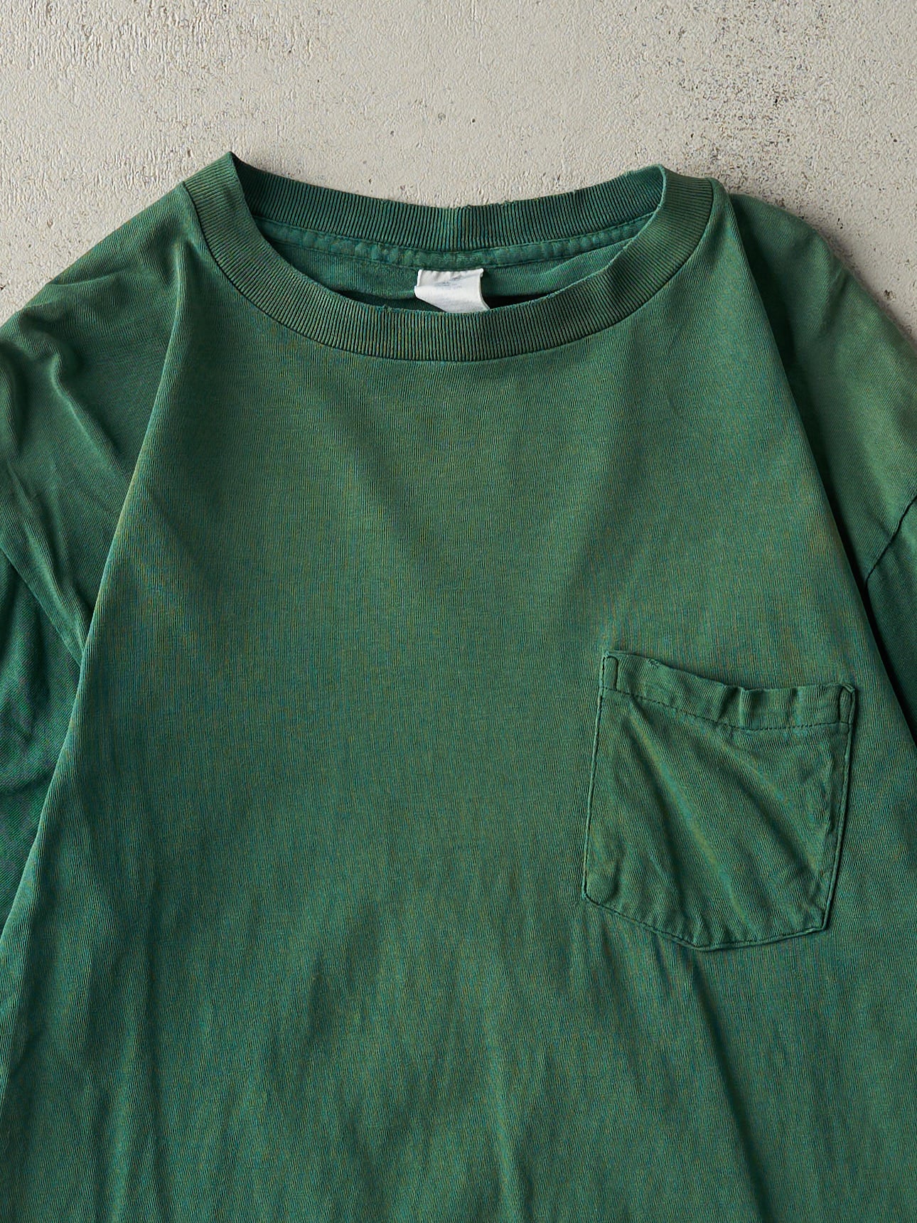 Vintage 90s Sun Faded Green Blank Pocket Tee (M)