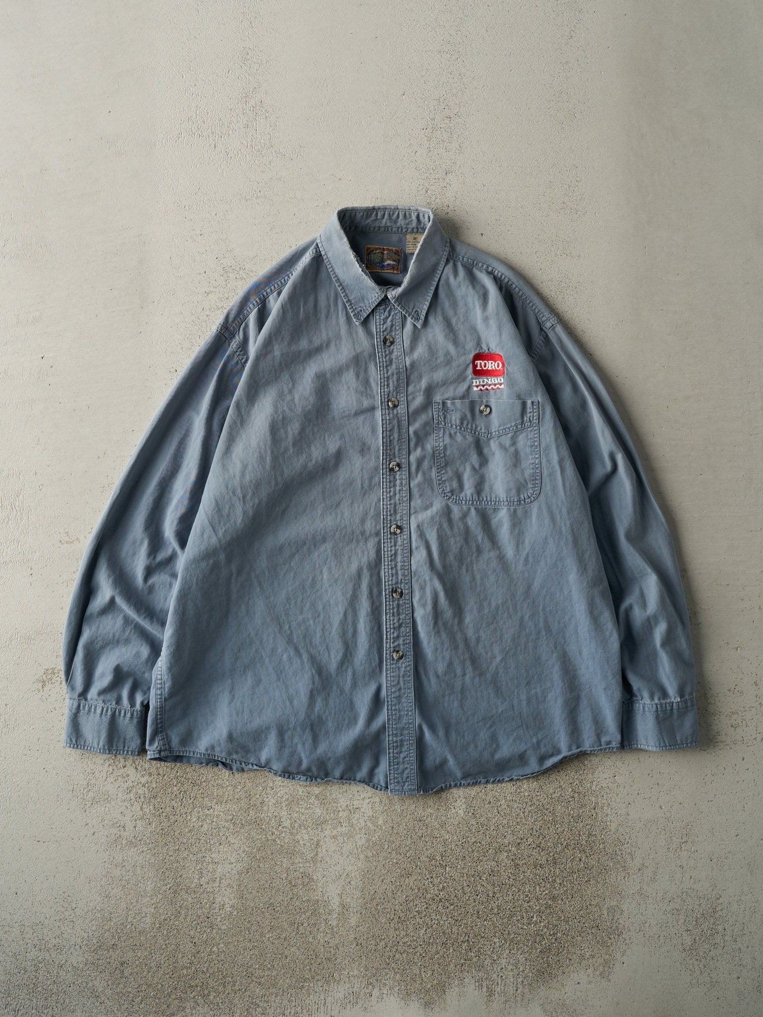 Vintage 90s Slate Blue Embroidered Toro Button Up (XL)