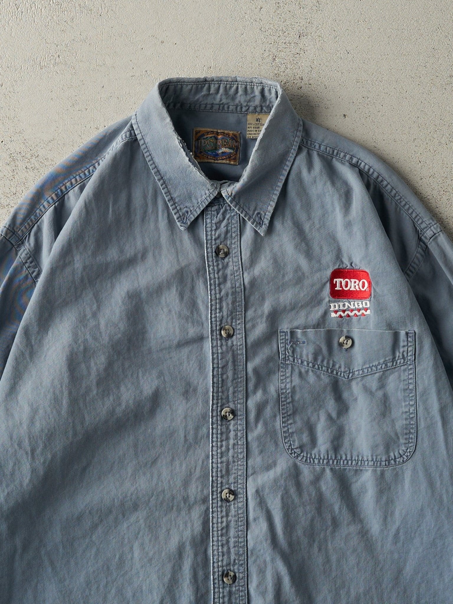 Vintage 90s Slate Blue Embroidered Toro Button Up (XL)
