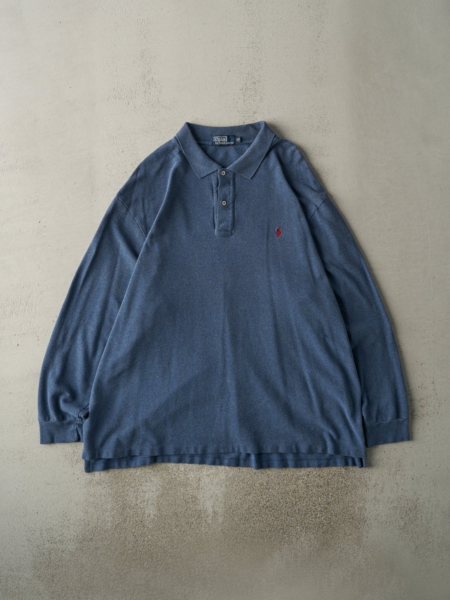 Vintage Y2K Blue Polo Quarter Button Polo Long Sleeve (XXXL)