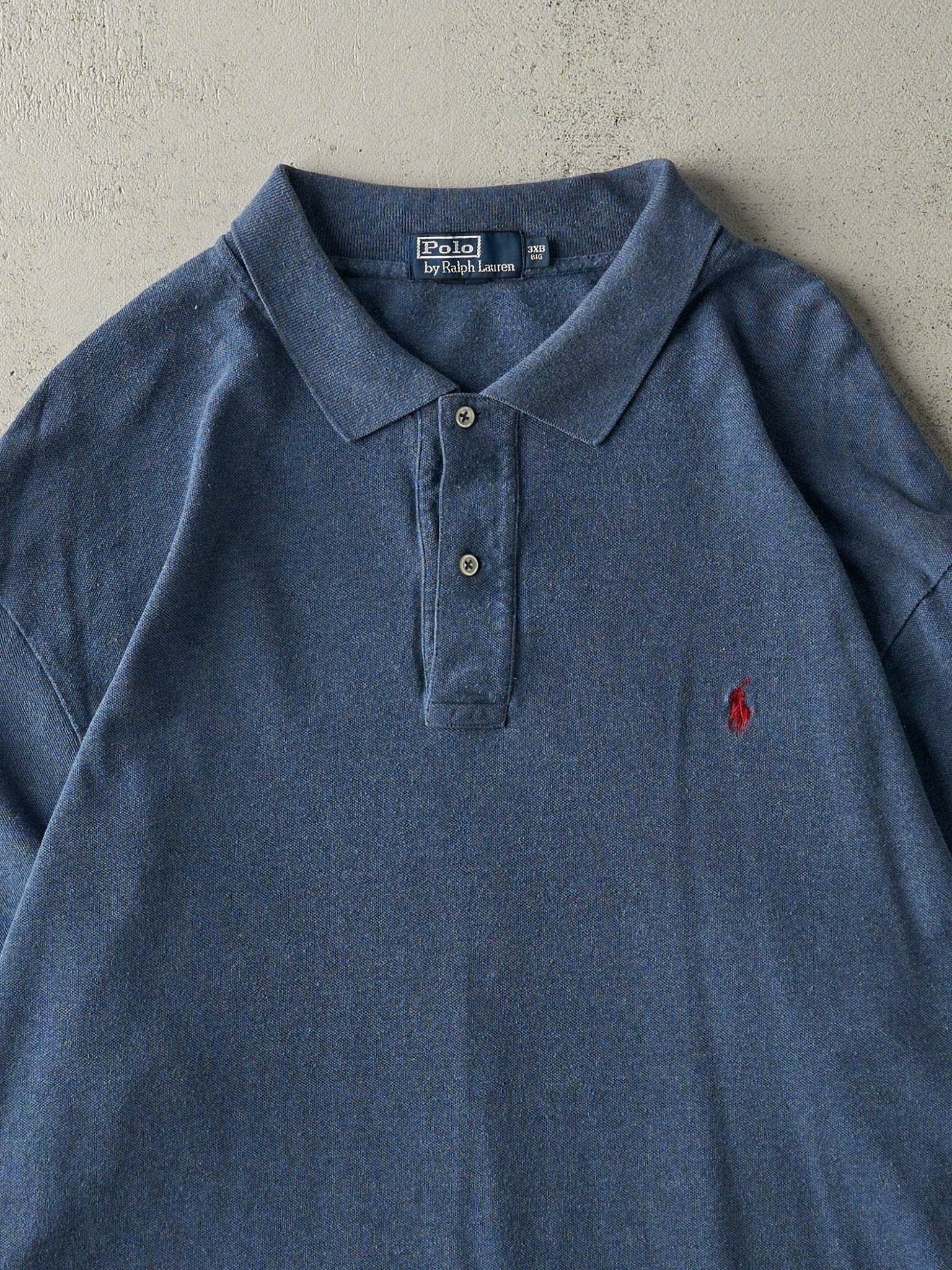 Vintage Y2K Blue Polo Quarter Button Polo Long Sleeve (XXXL)
